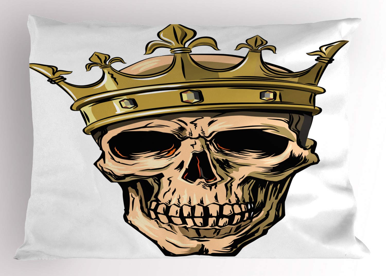 Ambesonne King Size Pillow Sham - Hand Drawn Skull Skeleton with Royal Crown Tiara Design, Decorative Printed Standard Pillowcase 26