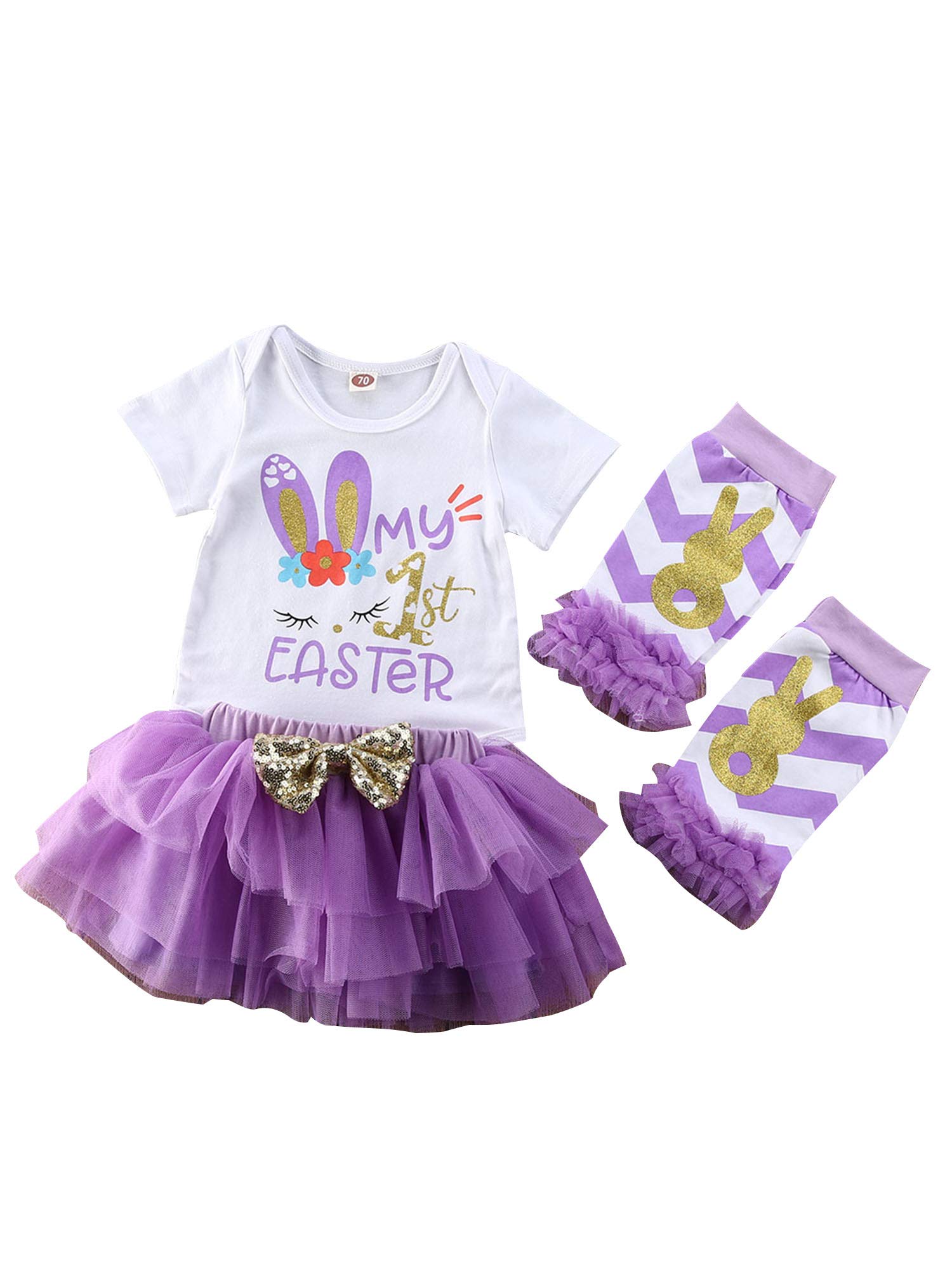 Adorable 4-Piece Easter Newborn Baby Girl Outfit Set - Romper, Tutu Skirt & Tops - Perfect for First Easter Photos & Spring Celebrations