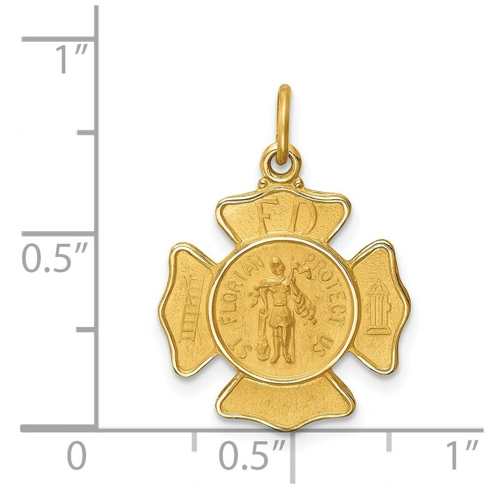 14k Yellow Gold Solid Small St. Florian Fire Dept. Badge Medal Pendant - Lex & Lu | Elegant Jewelry Gift for Firefighters, First Responders & Catholic Devotion