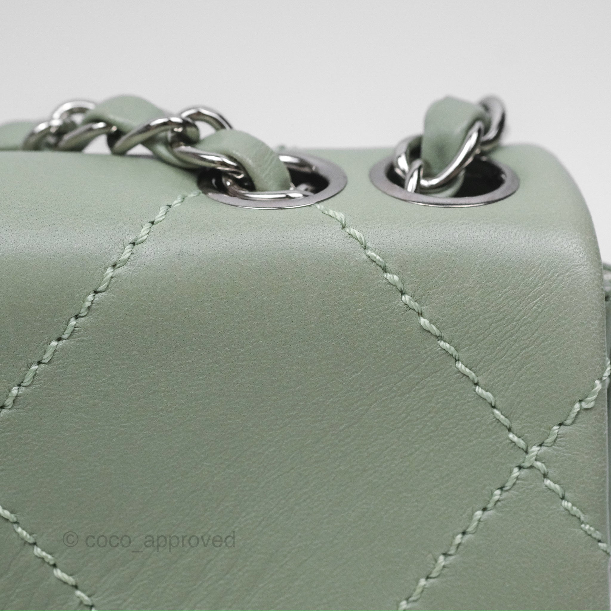 Chanel CC East West Flap Bag Genuine Lambskin Leather Mint Green with Silver Hardware - Luxury Crossbody Purse for Women, Perfect for Date Night & Special Occasions