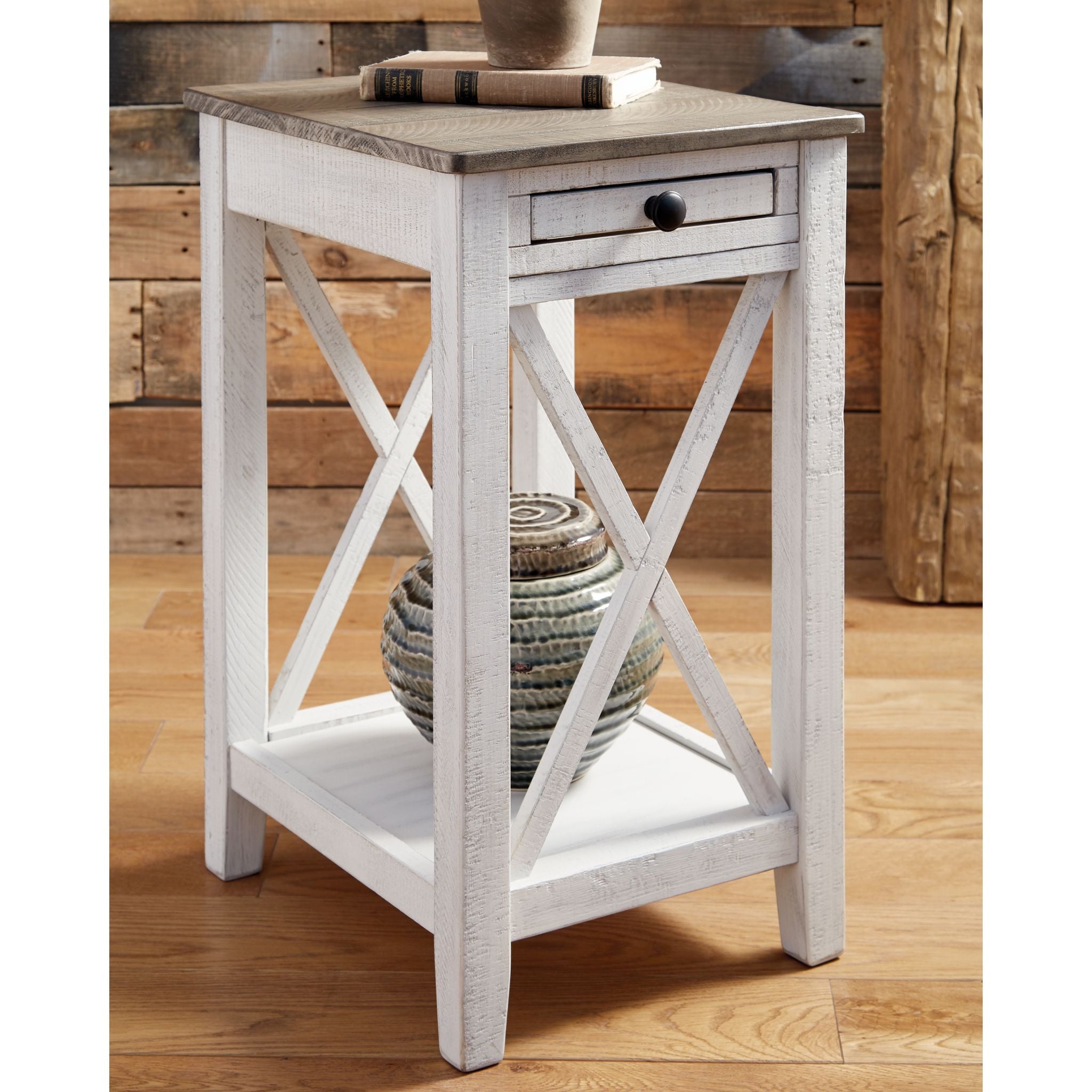 Adalane Modern Accent Table - White & Gray Side Table for Living Room, Bedroom, or Office - Perfect for Small Spaces & Home Decor
