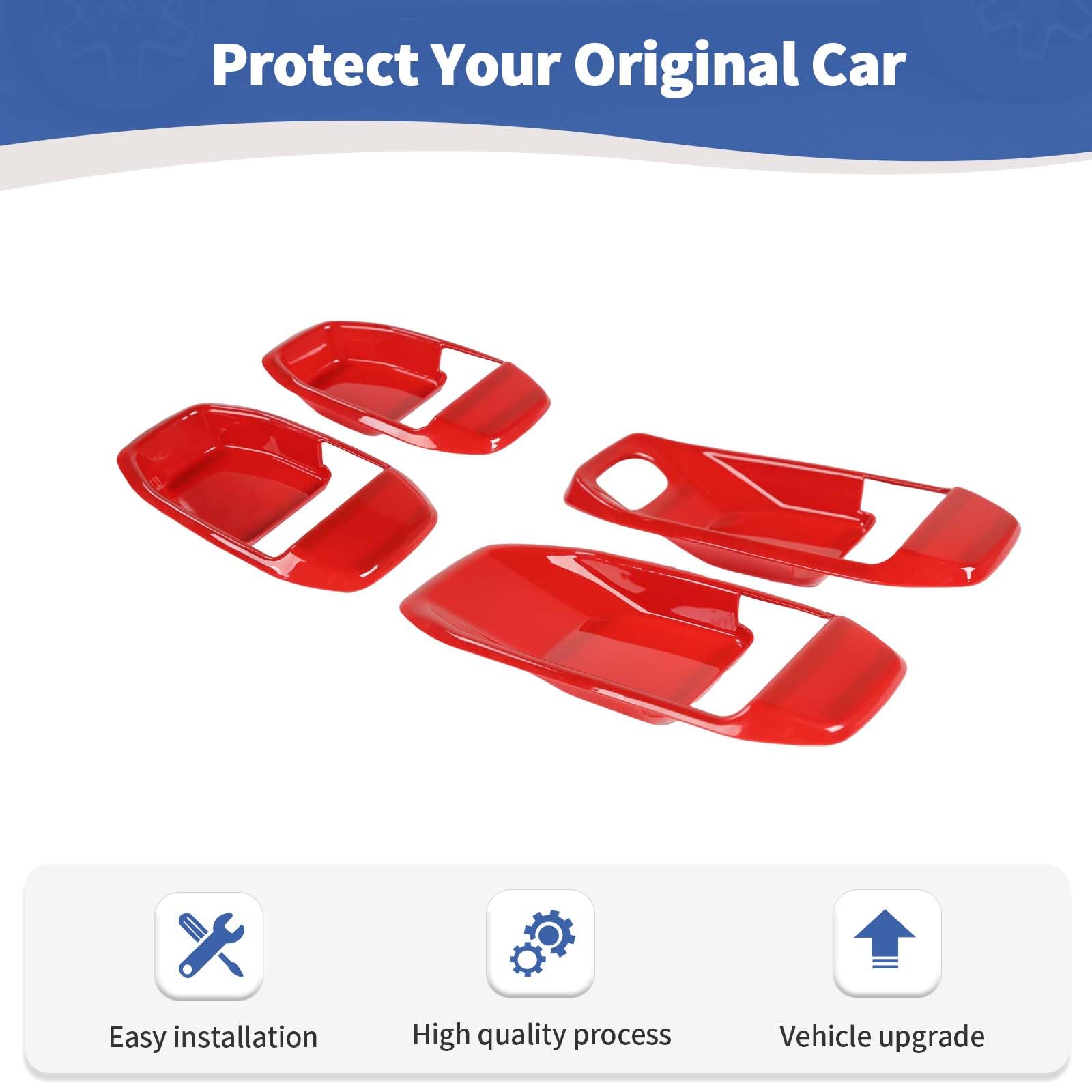 Jeep Wrangler JL JLU & Gladiator JT Inner Door Handle Bowl Cover Trim (2018-Up) - Red Interior Accessories Set of 4 - Upgrade Your Ride's Interior Style for Off-Road Adventures & Daily Commuting