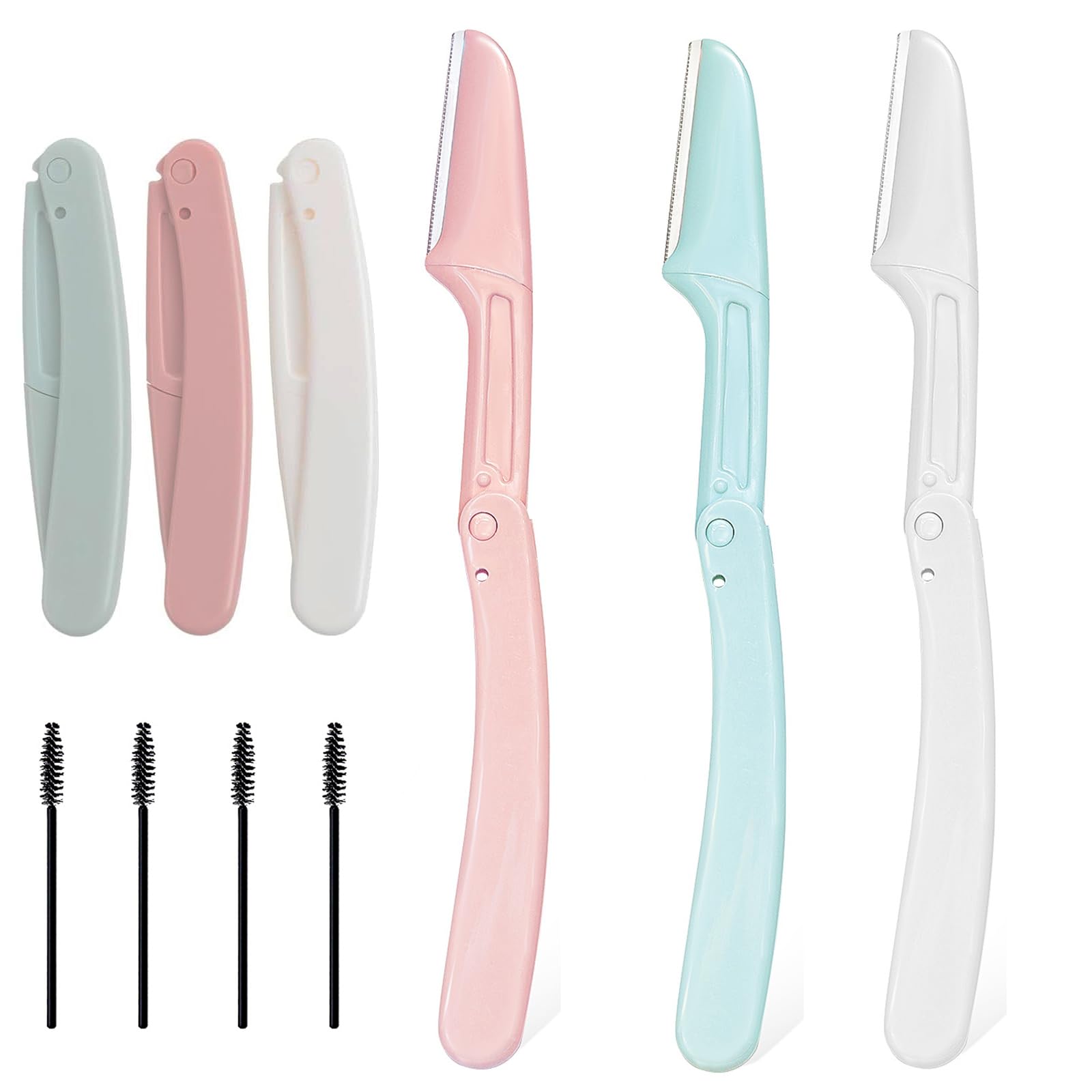 7pcs Dermaplaning Blades for Face & Eyebrow Razor with Eyelash Brush - Foldable Facial Hair Remover for Women - Peach Fuzz & Dead Skin Exfoliator - Perfect for At-Home Spa, Pre-Makeup Prep & Skincare Routine