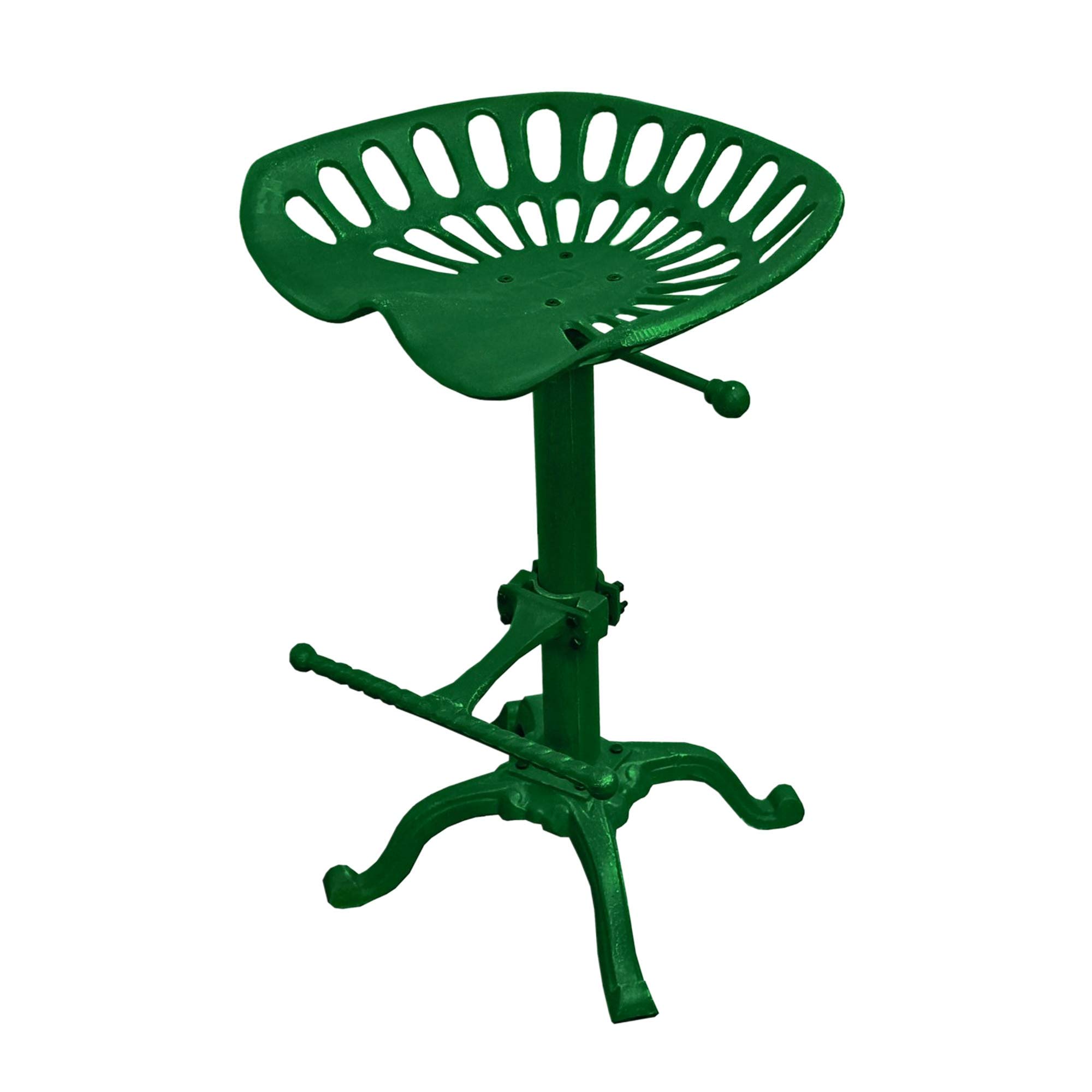 Vintage Style Adjustable Tractor Seat Stool with Pedestal Base & Foot Rest - Heavy Duty Cast Iron Bar Stool, Height Adjustable Green Kitchen Counter Stool for Farmhouse, Bar, Diner & Workshop Use