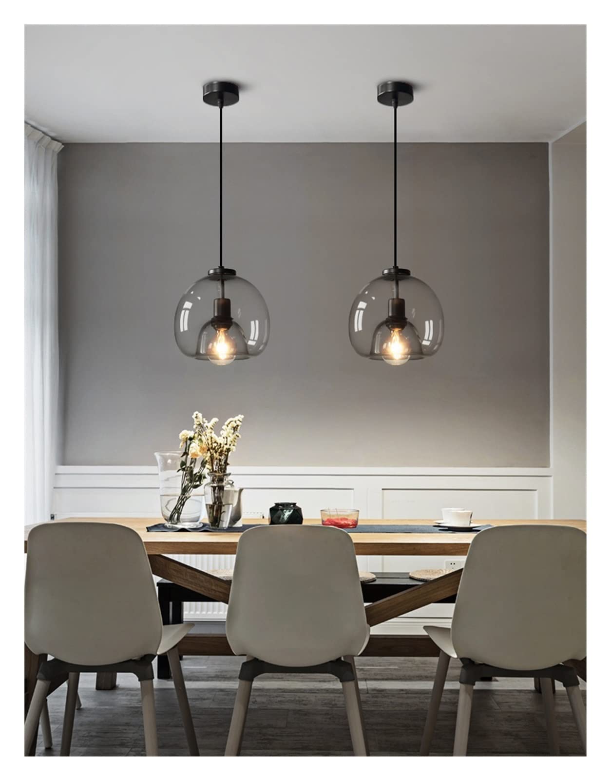 Modern LED Chandelier - Minimalist Glass Bubble Pendant Light with 1/2/3 Heads in Black/Smoke Grey for Dining Room, Living Room, Bedroom, Bar | Energy-Efficient Hanging Lamp for Home & Office Decor
