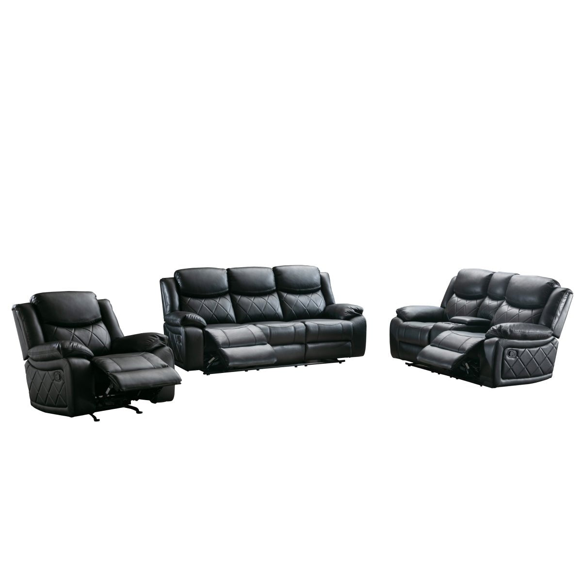 Bartholomew Black Reclining Sofa - Modern Leather Recliner Couch for Living Room, Home Theater & Lounge | Comfortable Sectional Sofa with Cup Holders