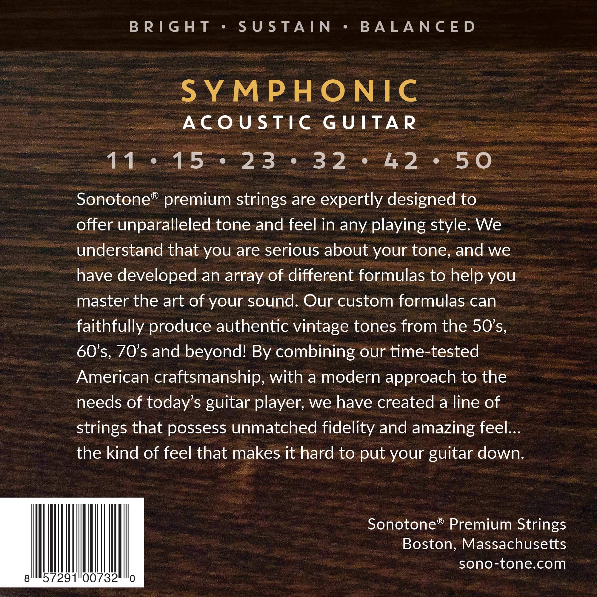 SonoTone Symphonic 11-50 Extra-Light Acoustic Guitar Strings - Ultra Phosphor Bronze Wrap, Hand-Wound Precision Hex Core for Bright Balanced Sustain - Made in USA | Perfect for Fingerstyle, Folk & Studio Recording