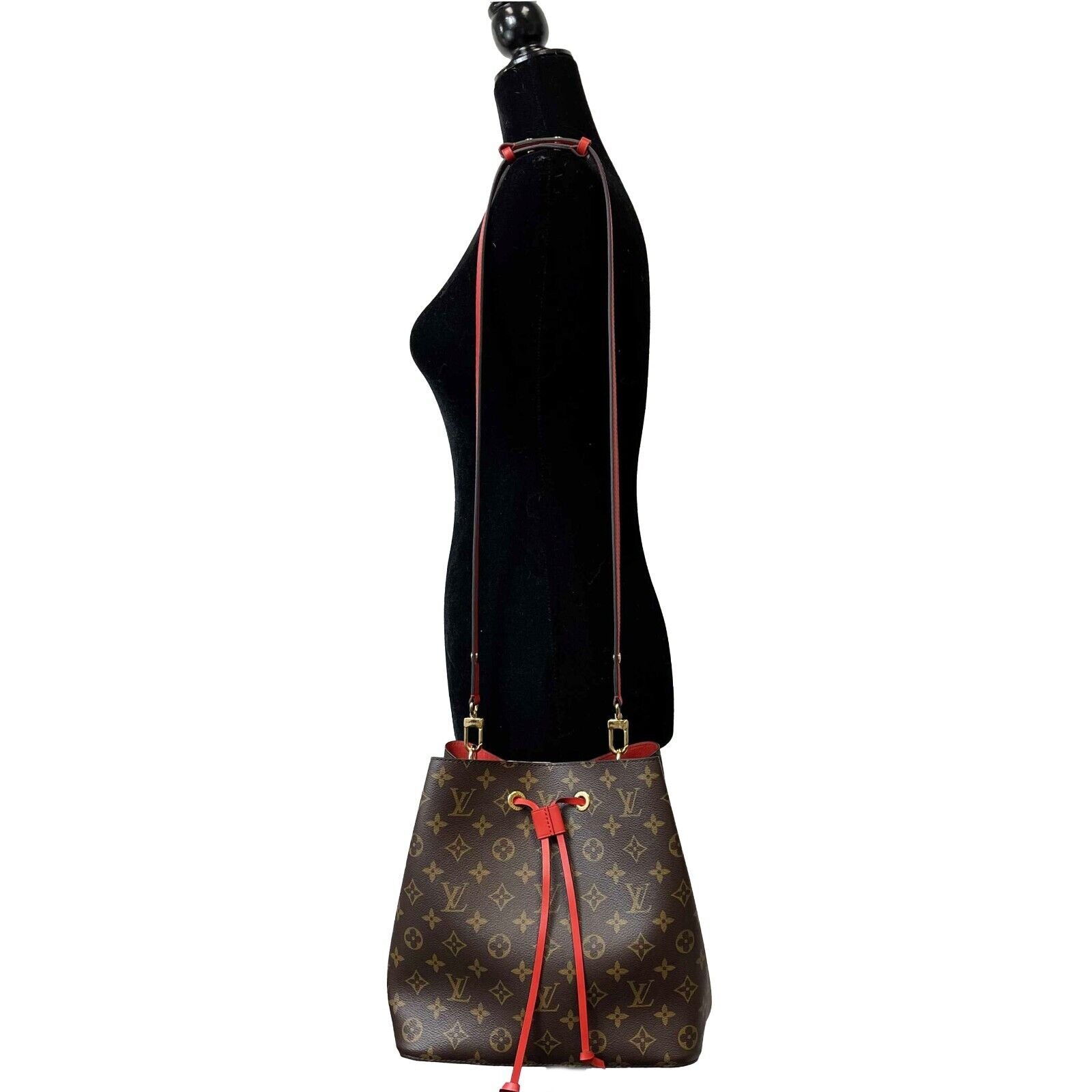 Louis Vuitton Neo Noe MM Monogram Shoulder Bag - Brown & Red Coated Canvas Crossbody Purse for Women | Perfect for Work, Travel & Everyday Luxury Fashion Accessory