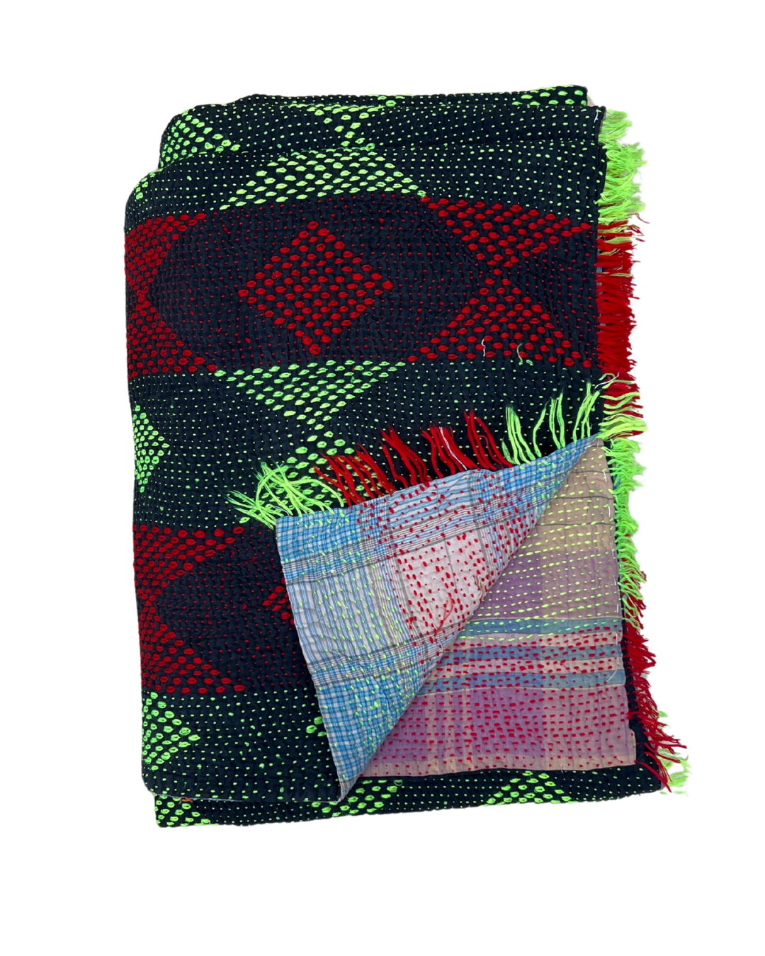 Midweight Kantha Quilt No. 802 - Handmade Cotton Throw Blanket for Bed, Sofa & Travel - Lightweight & Cozy Home Decor