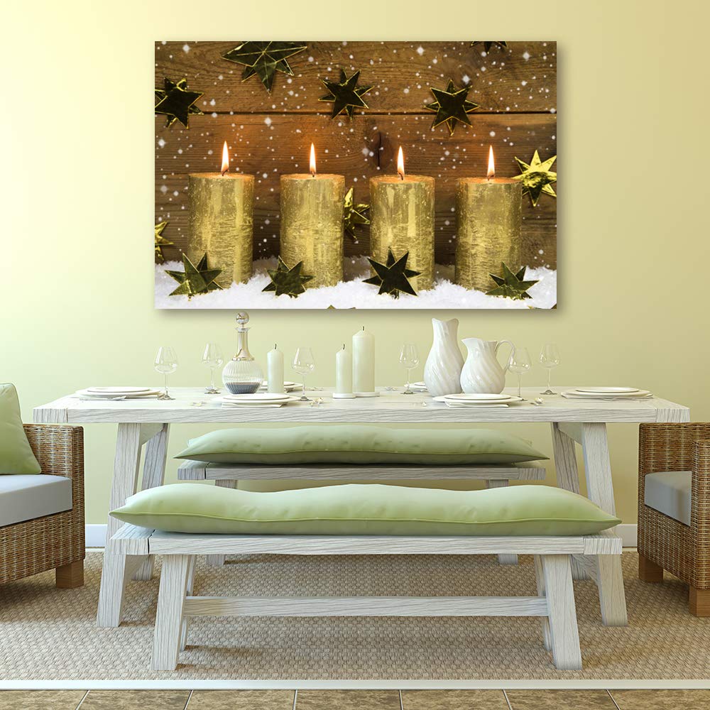 IDEA4WALL Christmas Candles Canvas Wall Art - 32x48 Inch Framed Holiday Painting for Home Decor, Living Room & Bedroom