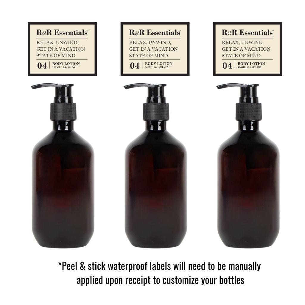 R&R Essentials Refillable Lotion Bundle - Hydrating Body Moisturizer Set for Dry Skin | Perfect for Home Spa, Travel & Daily Skincare Routine