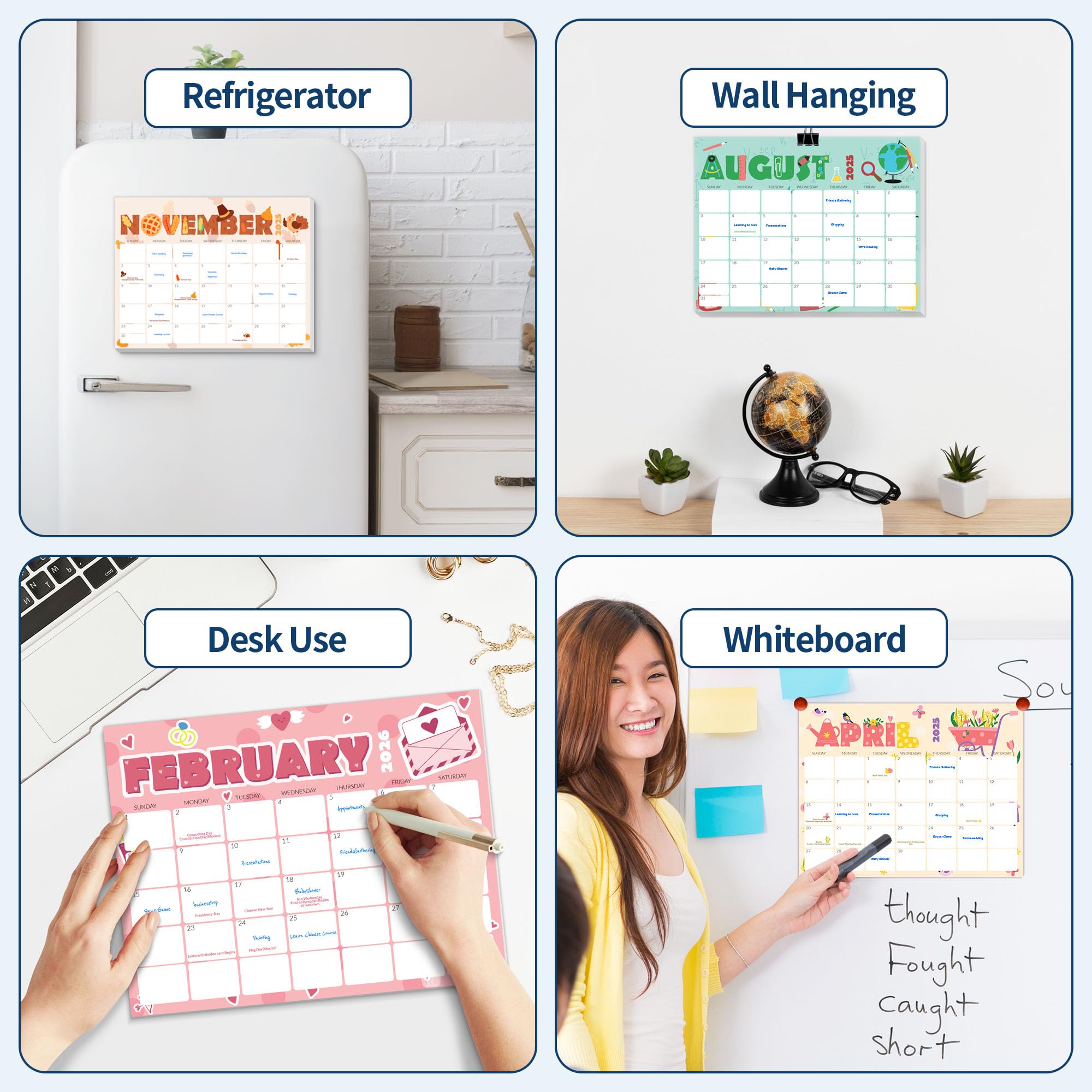 SUNEE Magnetic Refrigerator Calendar 2025-2027 (8.5