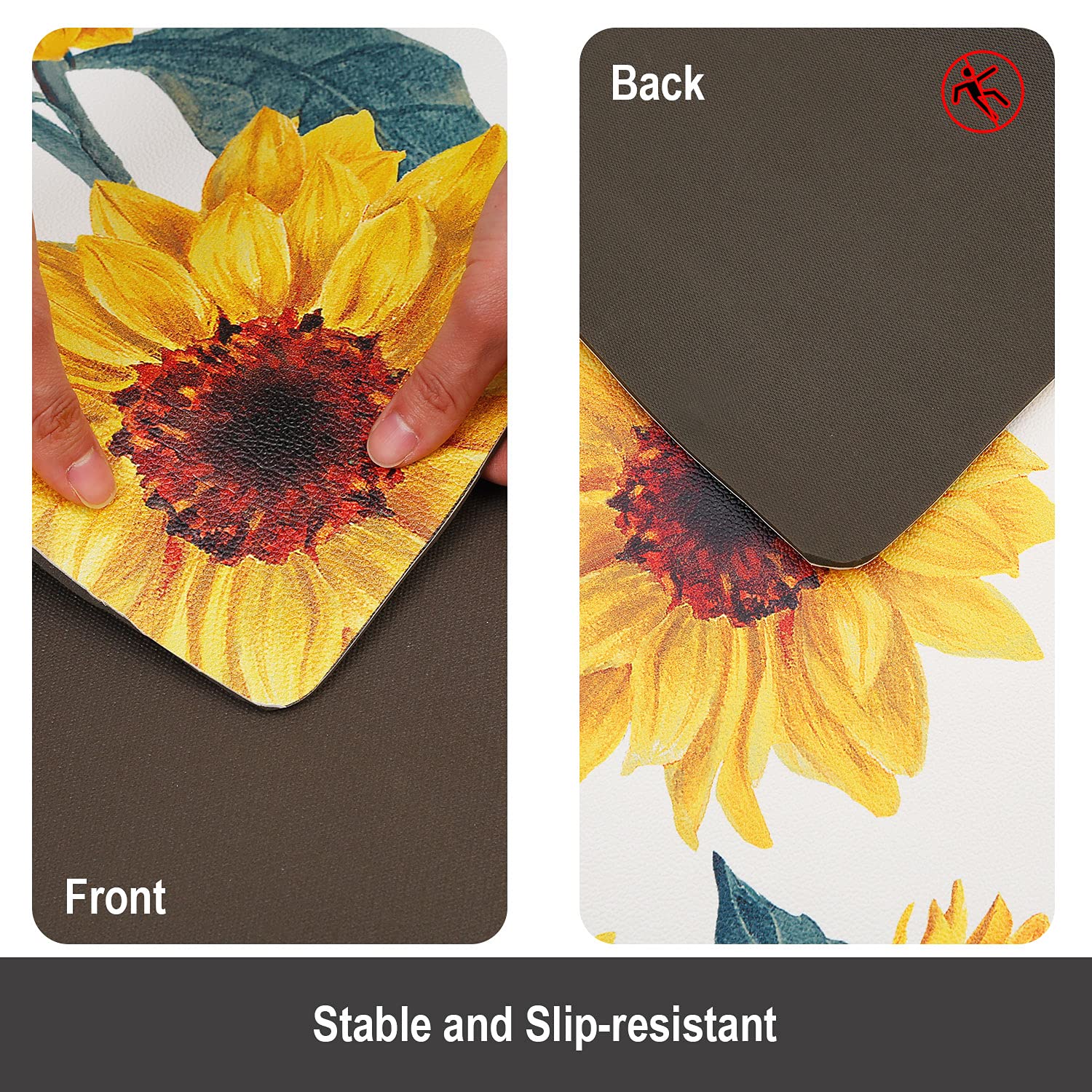 Sunflower Kitchen Rugs Set of 2 - Non Slip PVC Floor Mats for Comfortable Standing in Kitchen & Entryway Decor