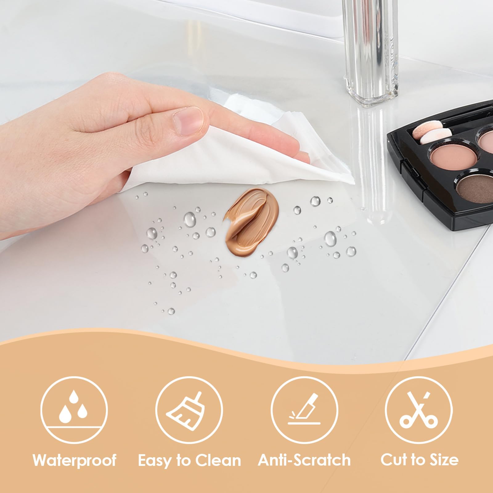 Waterproof & Oilproof PVC Makeup Vanity Mat - 23.6x11.8 Inch Clear Desk Protector for Cosmetics & Beauty Products | Easy to Clean, Durable Vanity Tray | Perfect for Dressing Tables, Bathroom Counters & Travel Makeup Organizers