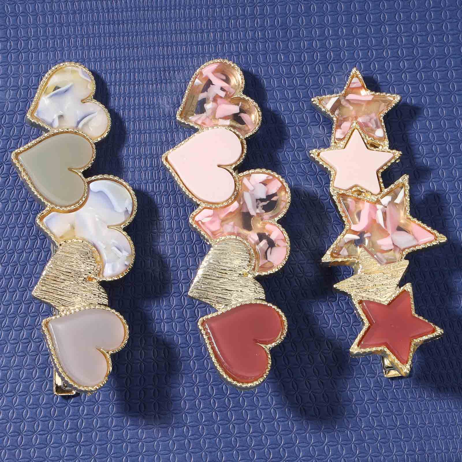 Cute Pink Star Hair Clip Barrette for Women & Girls - Decorative Geometric Hair Pin Headpiece Accessory for Parties, Weddings & Everyday Wear