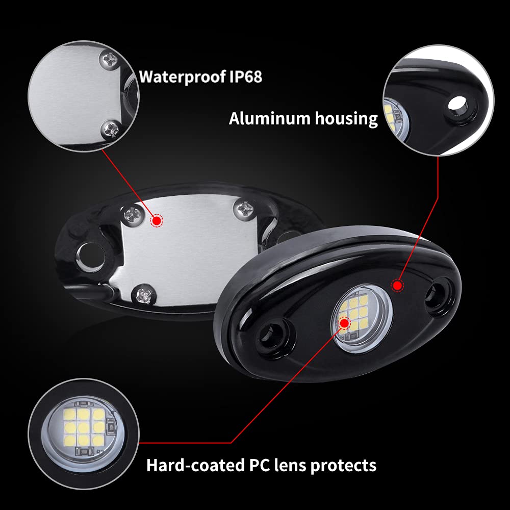 6 Pods LED Rock Lights White - Waterproof Underglow LED Neon Kit for Truck, Car, ATV, SUV, Boat | Underbody Glow Accent Lighting | Perfect for Off-Roading, Car Shows & Night Driving