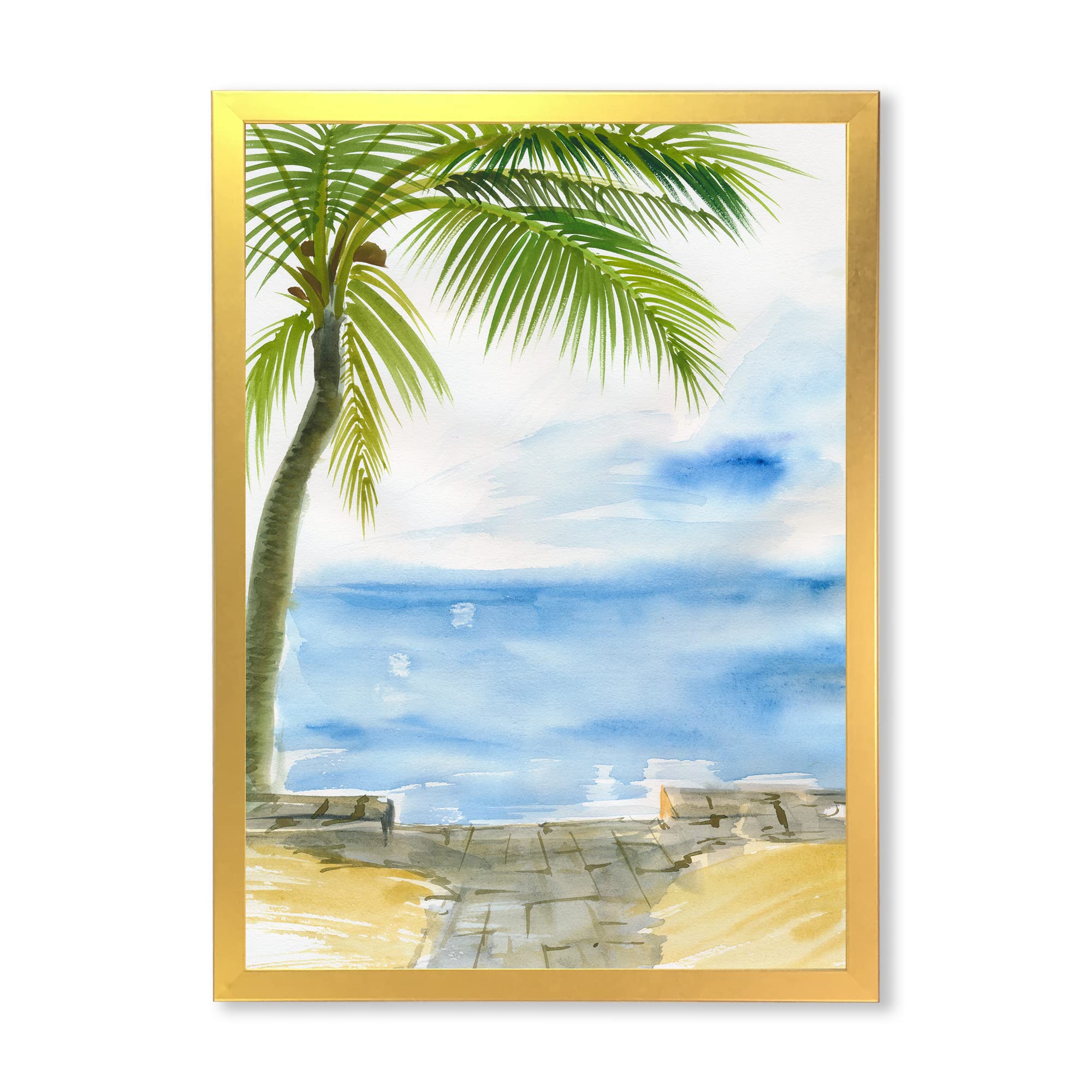 Palm Beach Resort At Dawn II Nautical & Coastal Framed Wall Art - Beach House Decor, Ocean Themed Living Room Painting, Perfect for Coastal Home & Vacation Rental Decor