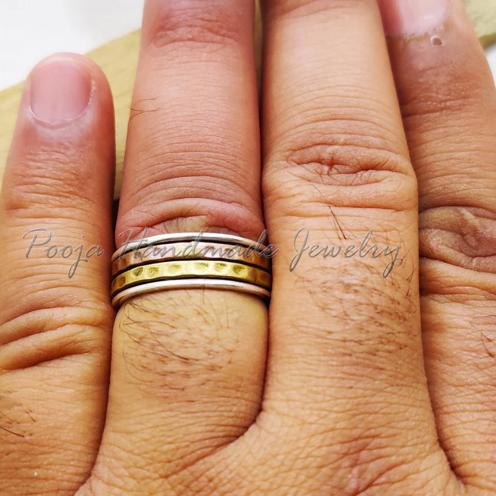 Hammered Spinner Ring for Women - 925 Sterling Silver Anxiety Relief Ring - Handmade Wide Spinning Thumb Ring - Meditation & Stress Relief Jewelry - Perfect Anniversary, Promise Gift for Her - Great for Yoga, Mindfulness & Daily Wear