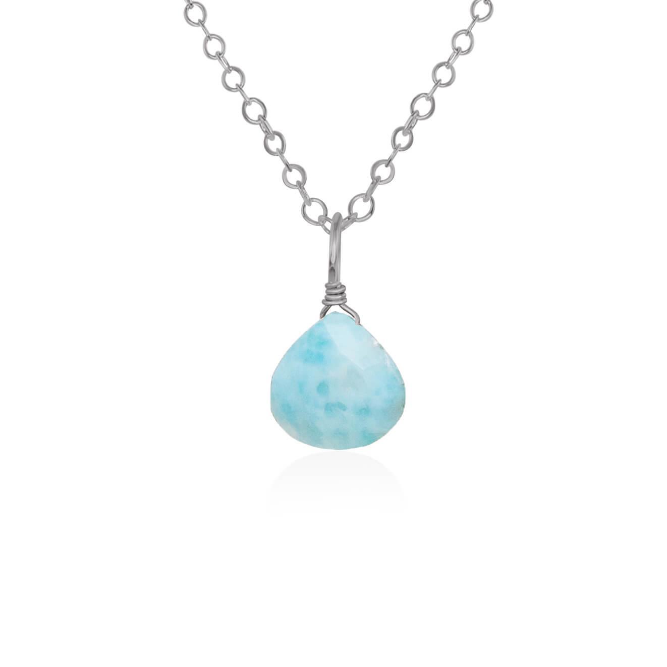 Tiny Larimar Teardrop Crystal Pendant Necklace - Genuine Blue Gemstone Jewelry for Women - Perfect for Beach Vacations, Boho Fashion & Spiritual Healing