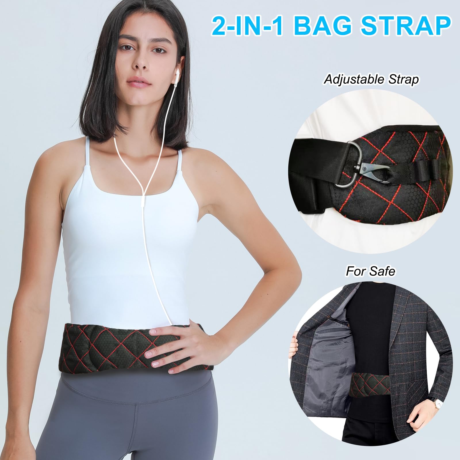 Anti-Theft Reversible Shoulder Strap Bag Belt - Ultra Comfortable Padded Design with Secure Pockets | Stylish 2-Tone Crossbody Purse for Travel, Work & Daily Use