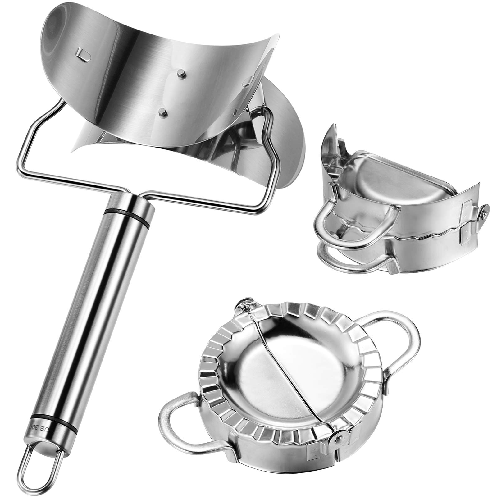 3-Piece Stainless Steel Dumpling Maker Set - Includes Dumpling Skin Press & 2 Dumpling Molds for Chinese Dumplings, Pierogi, Ravioli & Empanadas | Durable Kitchen Tool for Asian Cooking, Party Food Prep & Homemade Pastries (Size A)