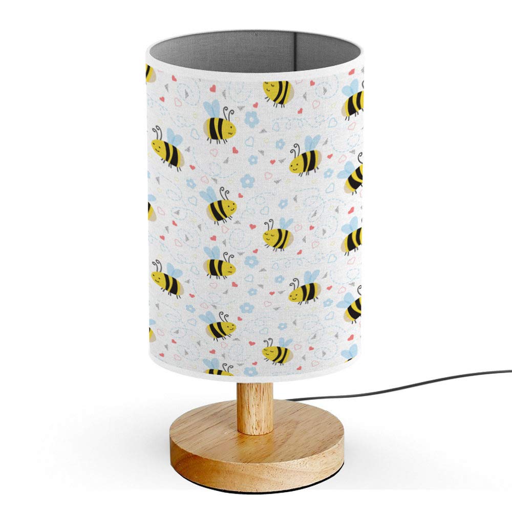 ARTSYLAMP Wooden Base Decorative Desk & Bedside Lamp - Bee with Confetti Glitter on White | Perfect for Home Office, Bedroom Nightstand & Gift Giving