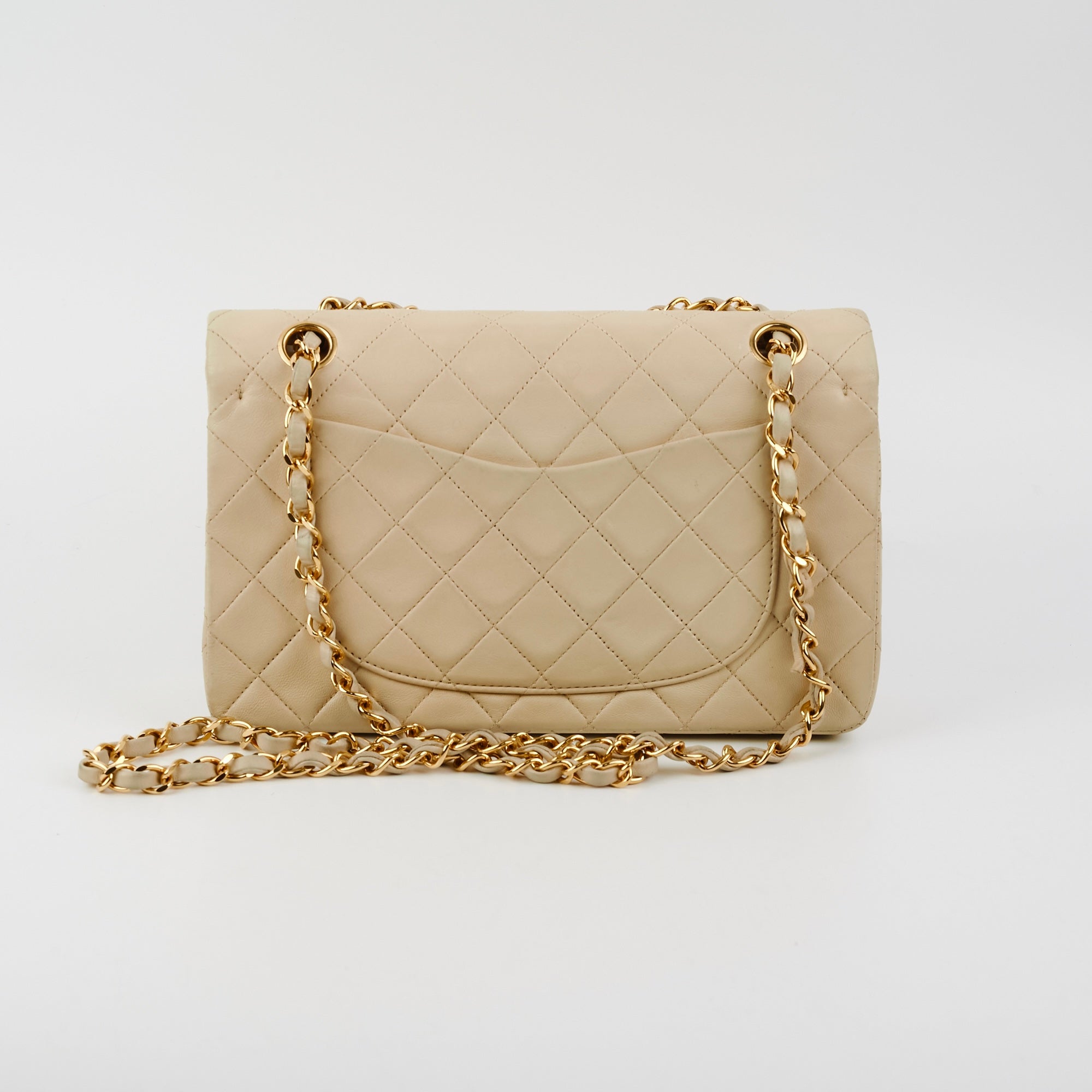 Vintage Chanel Small Double Flap Bag in Beige Lambskin Leather - Perfect for Date Night & Special Occasions