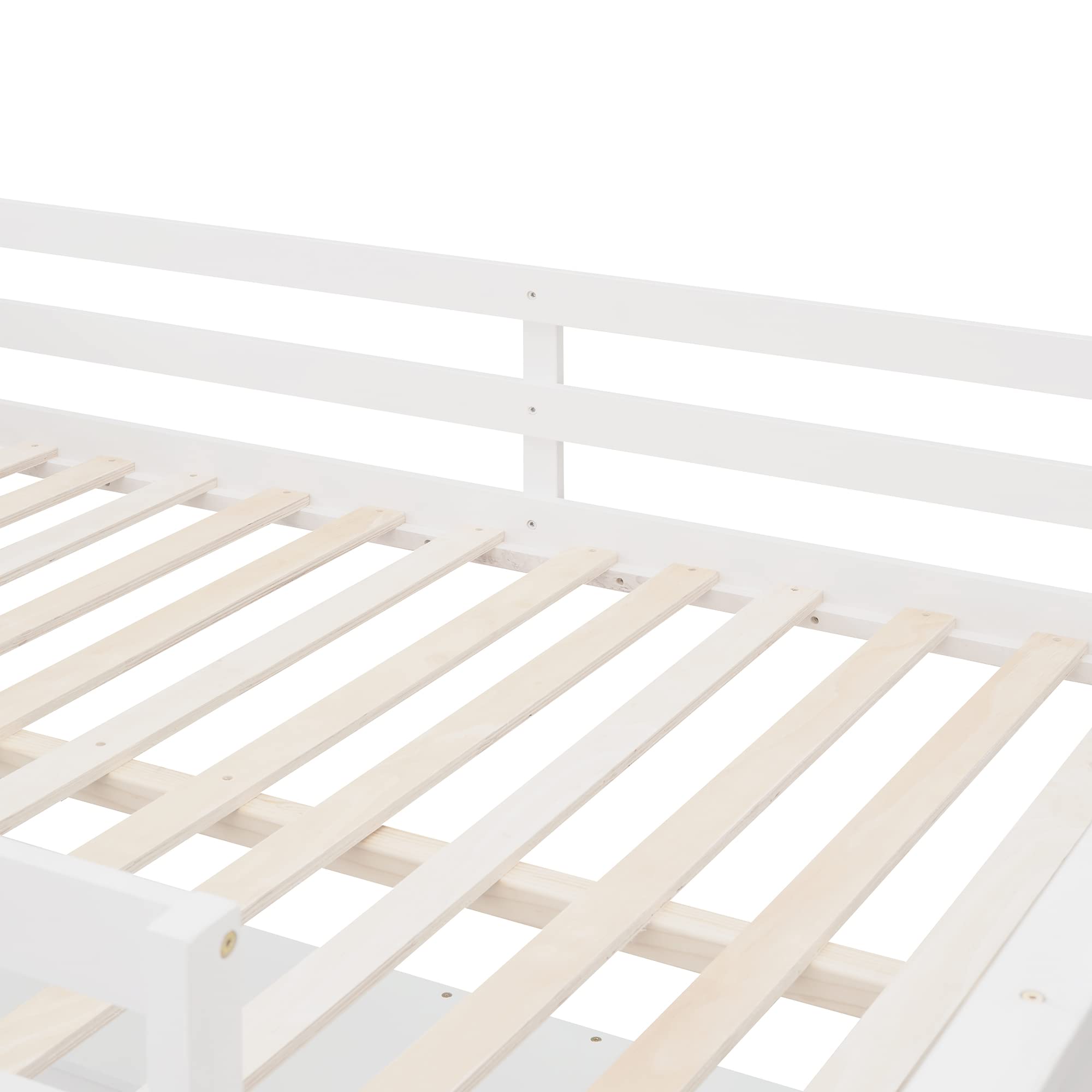 Full Size Loft Bed with Desk & Bookcase - Sturdy Wooden Loft Bed Frame for Kids, Teens & Adults - Space Saving Study & Sleep Solution - White