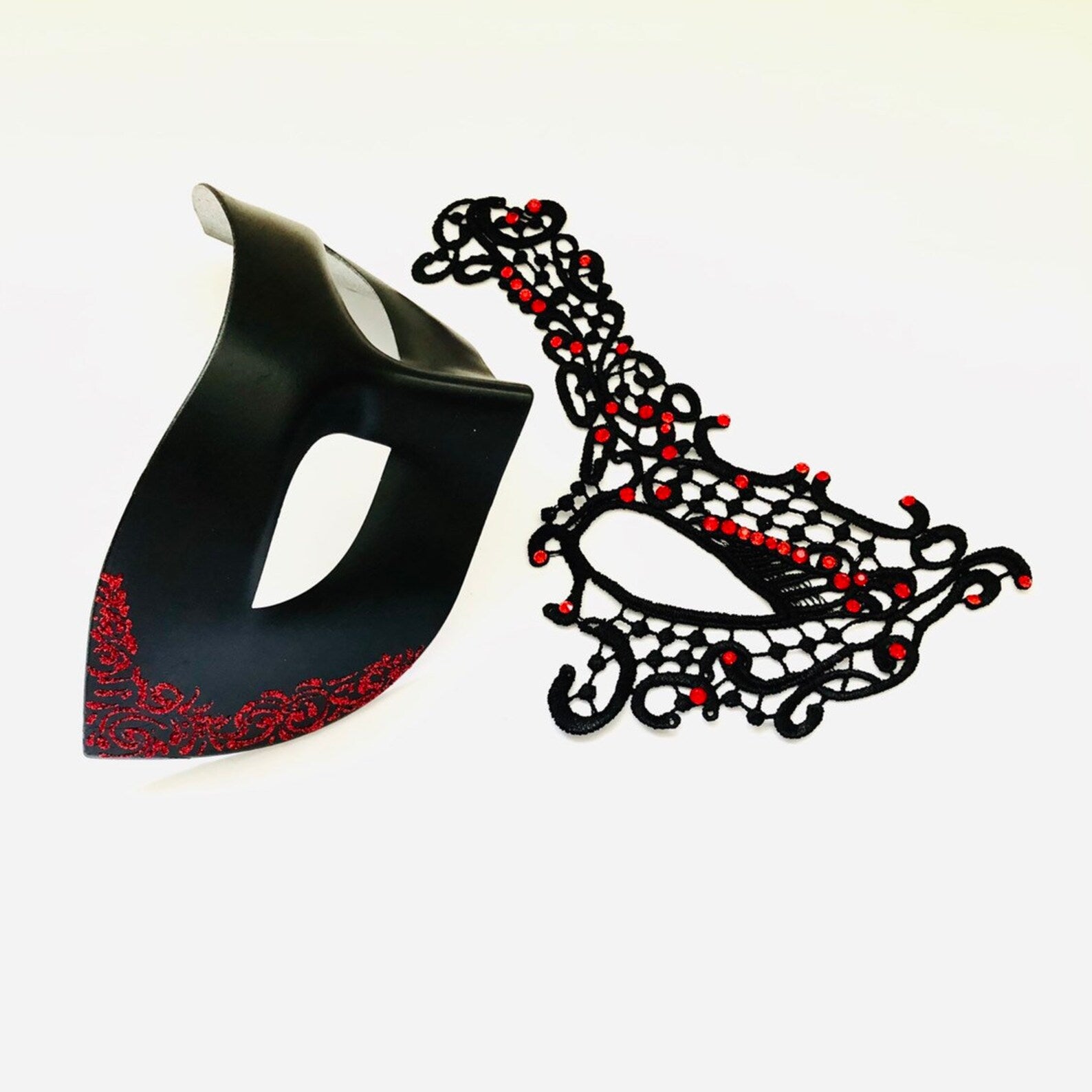 Elegant Filigree Rhinestone Masks - Red & Black Masquerade Party Accessories for Halloween, Costume Balls, and Formal Events