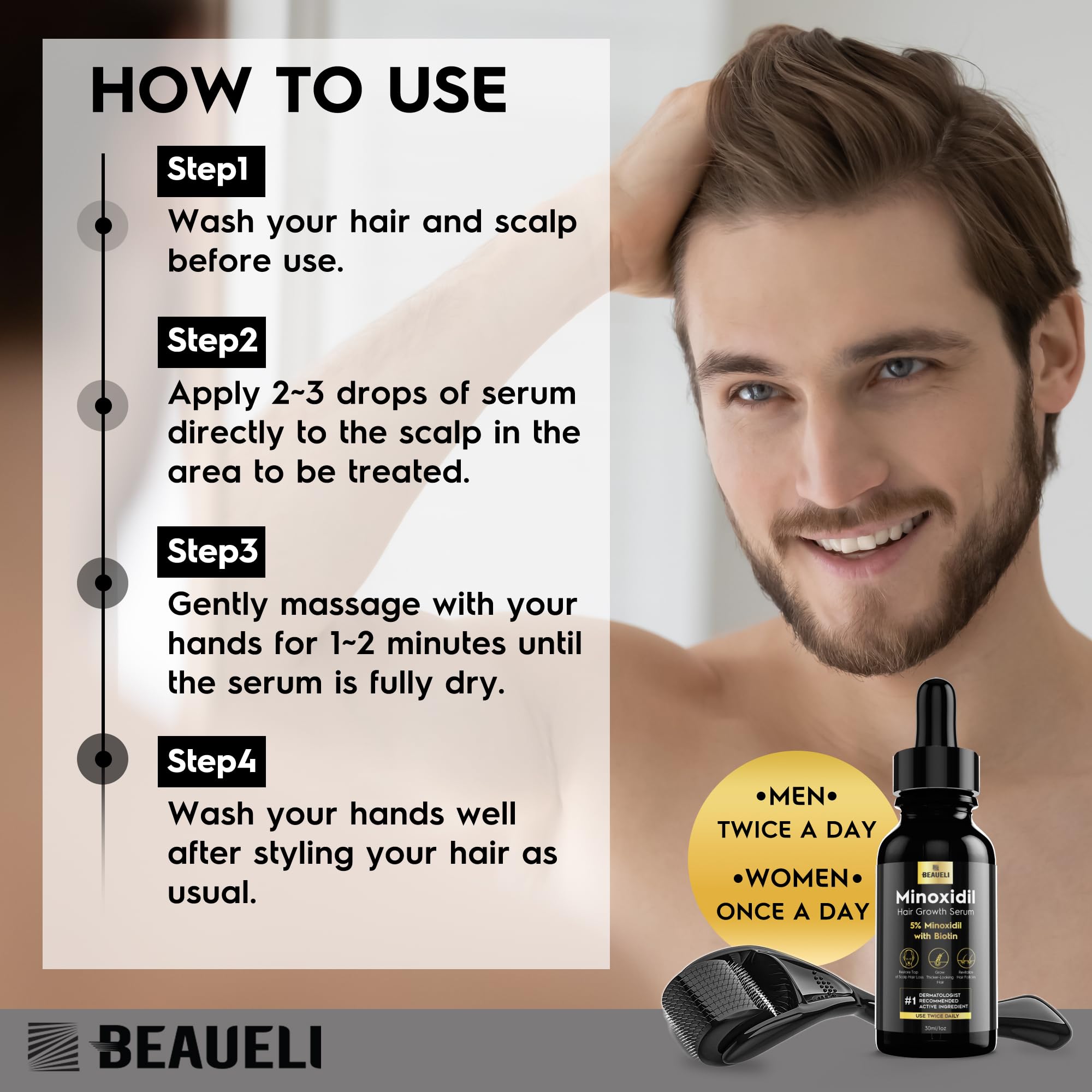 5% Minoxidil Hair Growth Treatment for Men & Women - Extra Strength Hair Loss Serum for Faster, Stronger, Thicker Hair - 3 Pack (1oz Bottles) - Perfect for Daily Use & Revitalizing Thinning Hair at Home