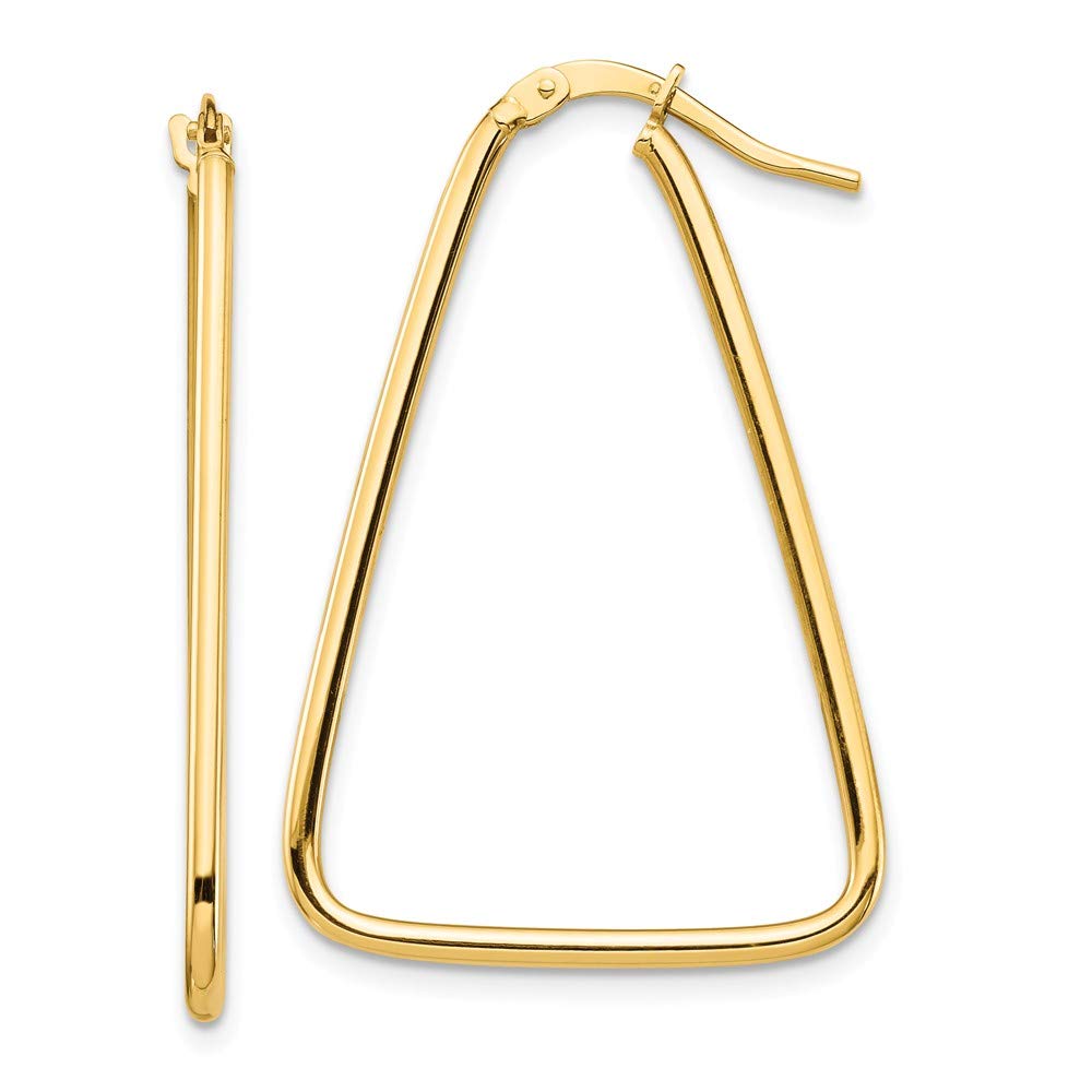 14K Yellow Gold 1.5mm Polished Triangle Dangle Hoop Earrings for Women - Elegant Geometric Jewelry for Everyday Wear, Parties & Special Occasions
