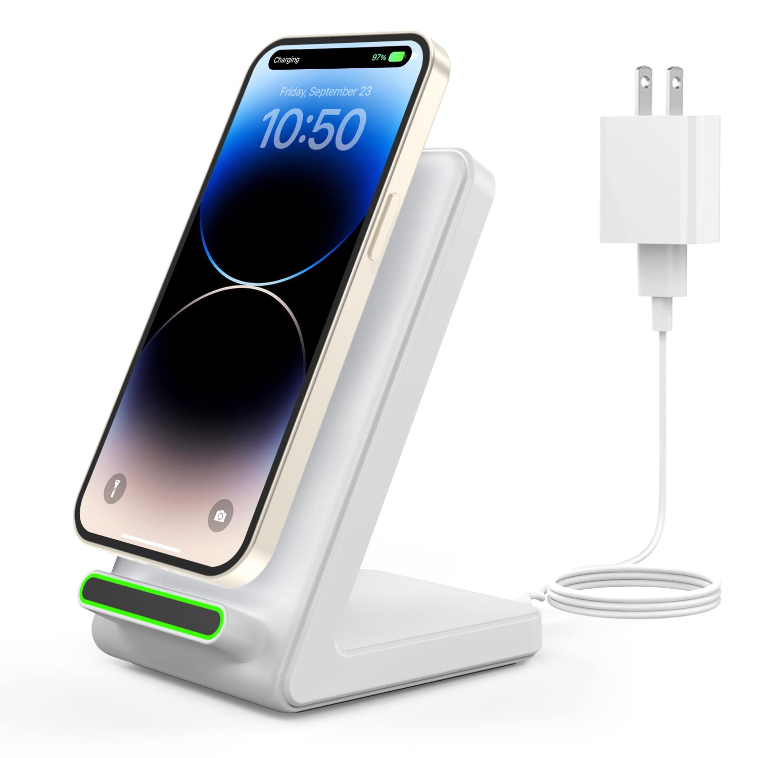 15W Fast Wireless Charger Stand for iPhone 15/14/13/12/11 Pro Max/Plus/XS/XR/X/8 - Qi Certified Wireless Charging Station with Adapter Included - Perfect for Home, Office & Nightstand Charging