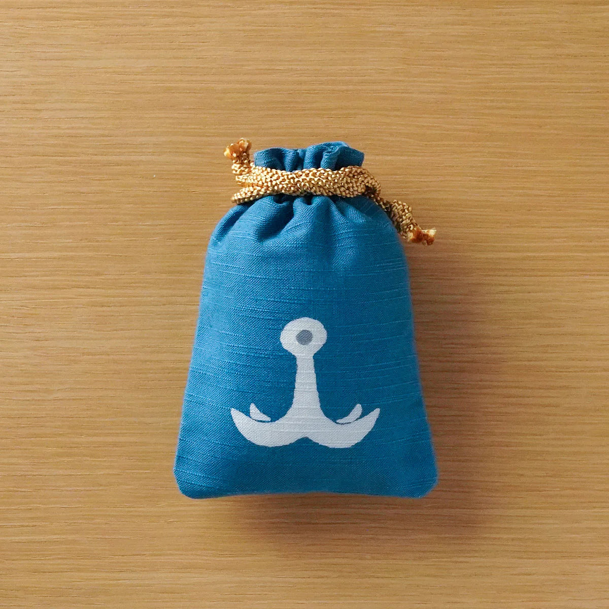 Katazome Small Talisman Bag - Japanese Traditional Craft Drawstring Pouch with Anchor Design | Perfect for Good Luck Charms, Jewelry Storage & Travel Essentials