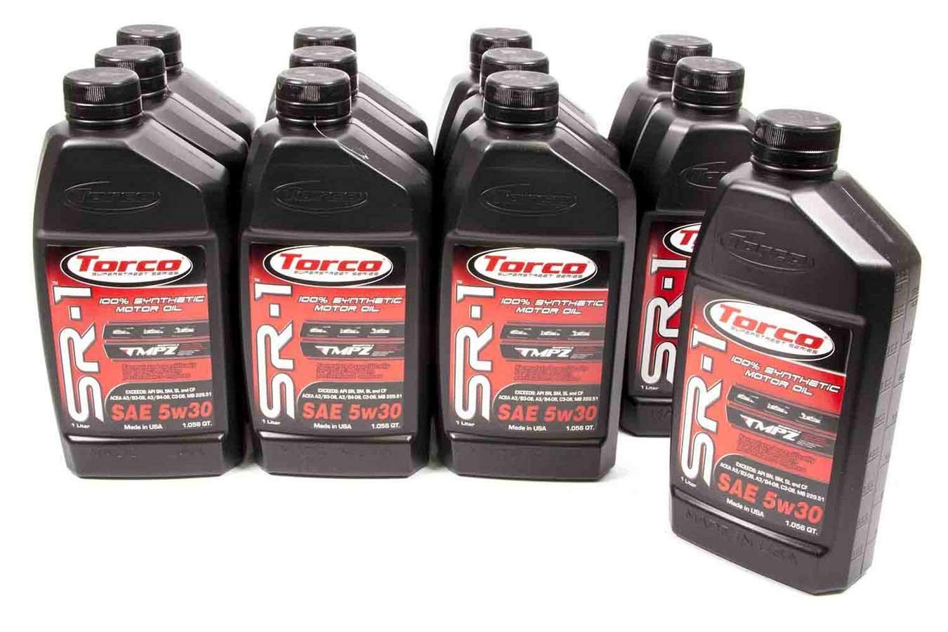 Torco SR-1 5W-30 Full Synthetic Motor Oil - 1 Liter Bottle (Case of 12) | High Performance Engine Oil for Cars, Trucks & SUVs | Ideal for Racing, Daily Driving & Extreme Temperature Conditions