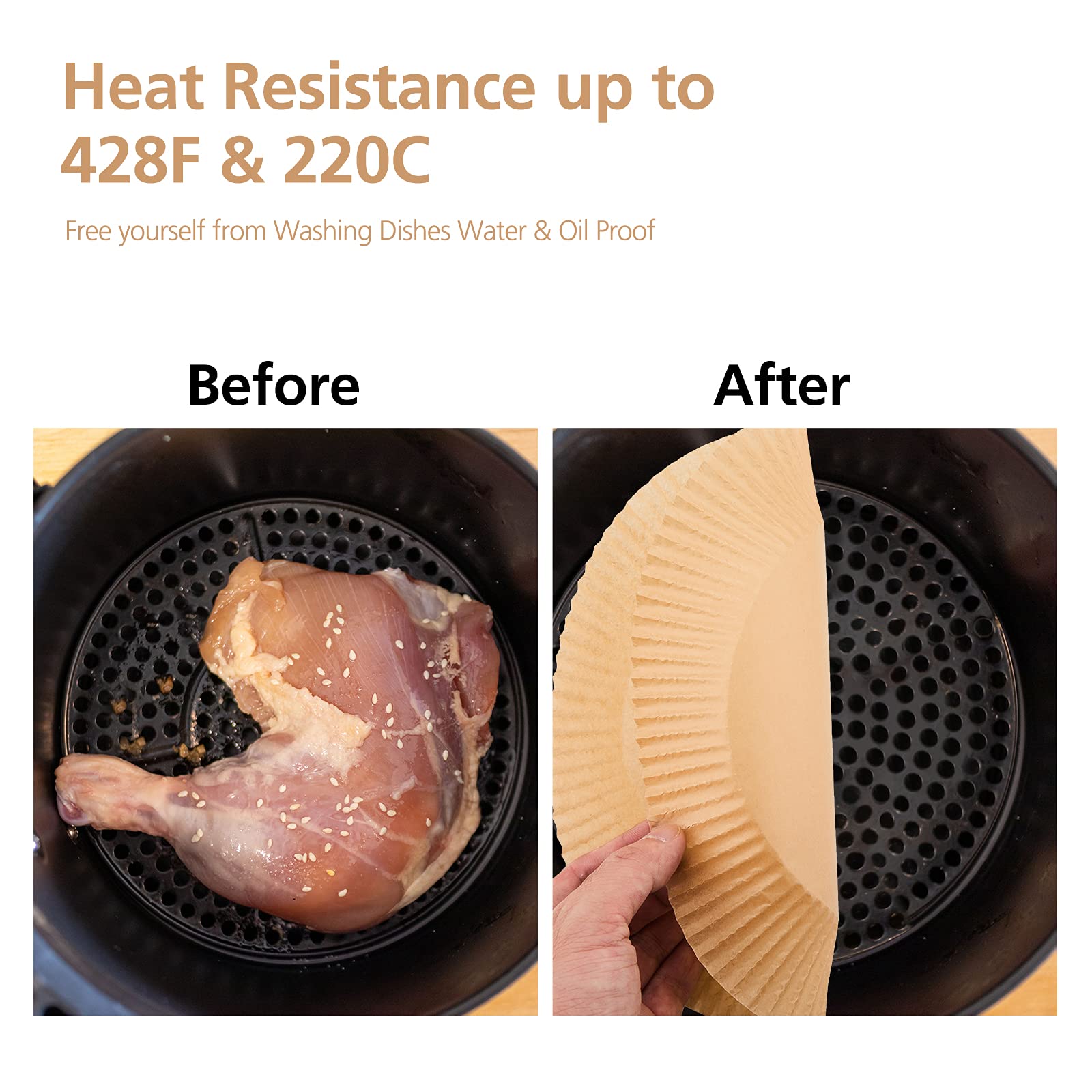 100 Pcs Air Fryer Disposable Paper Liners - Non-Stick Unperforated Round Parchment Baking Sheets (6.3 Inch, Natural) for Air Fryer, Microwave, Oven - Perfect for Roasting, Baking & Healthy Cooking