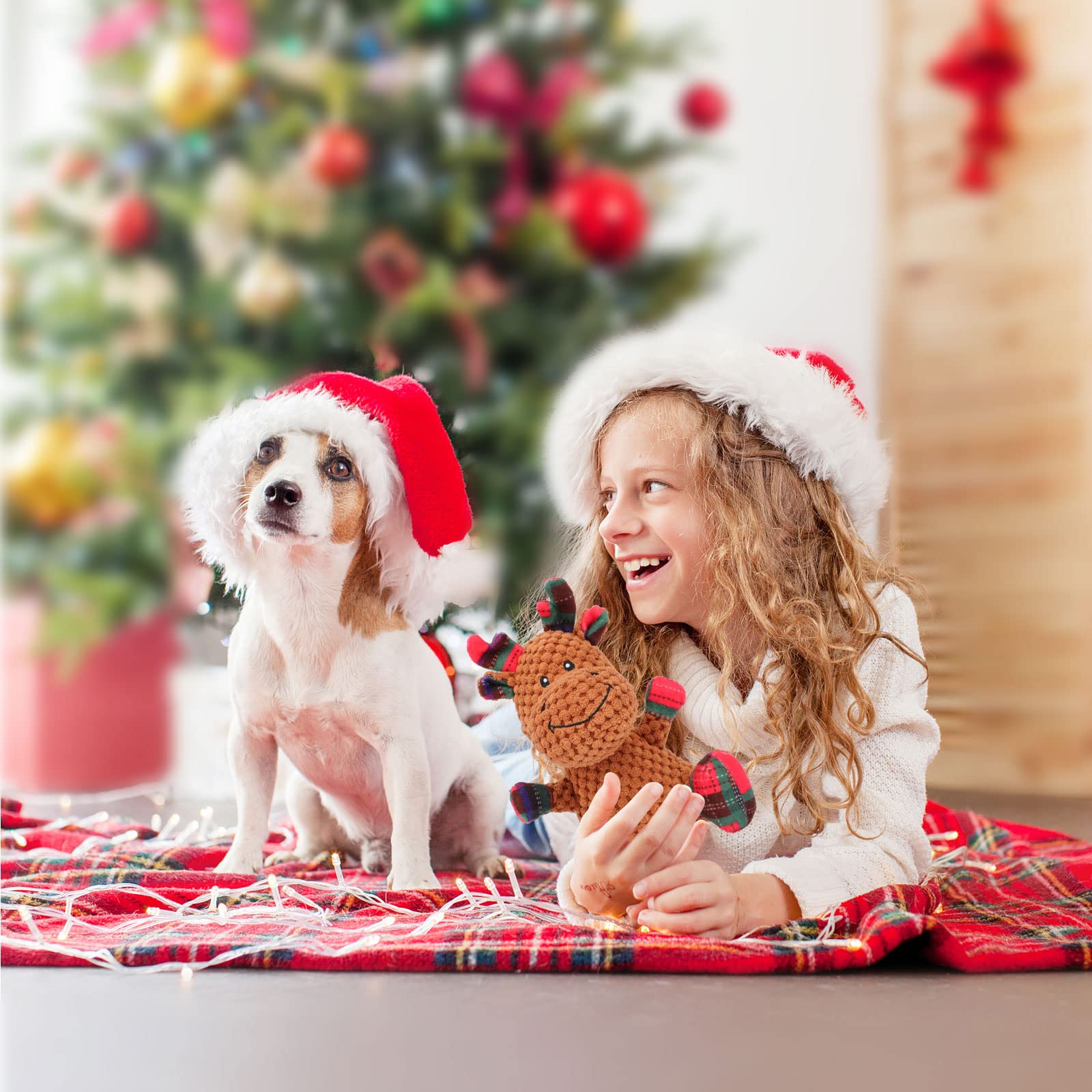 Durable Rypet Christmas Squeaky Plush Dog Toy - Reindeer Stuffed Puppy Chew Toy for Small & Medium Dogs | Holiday Gift & Interactive Playtime
