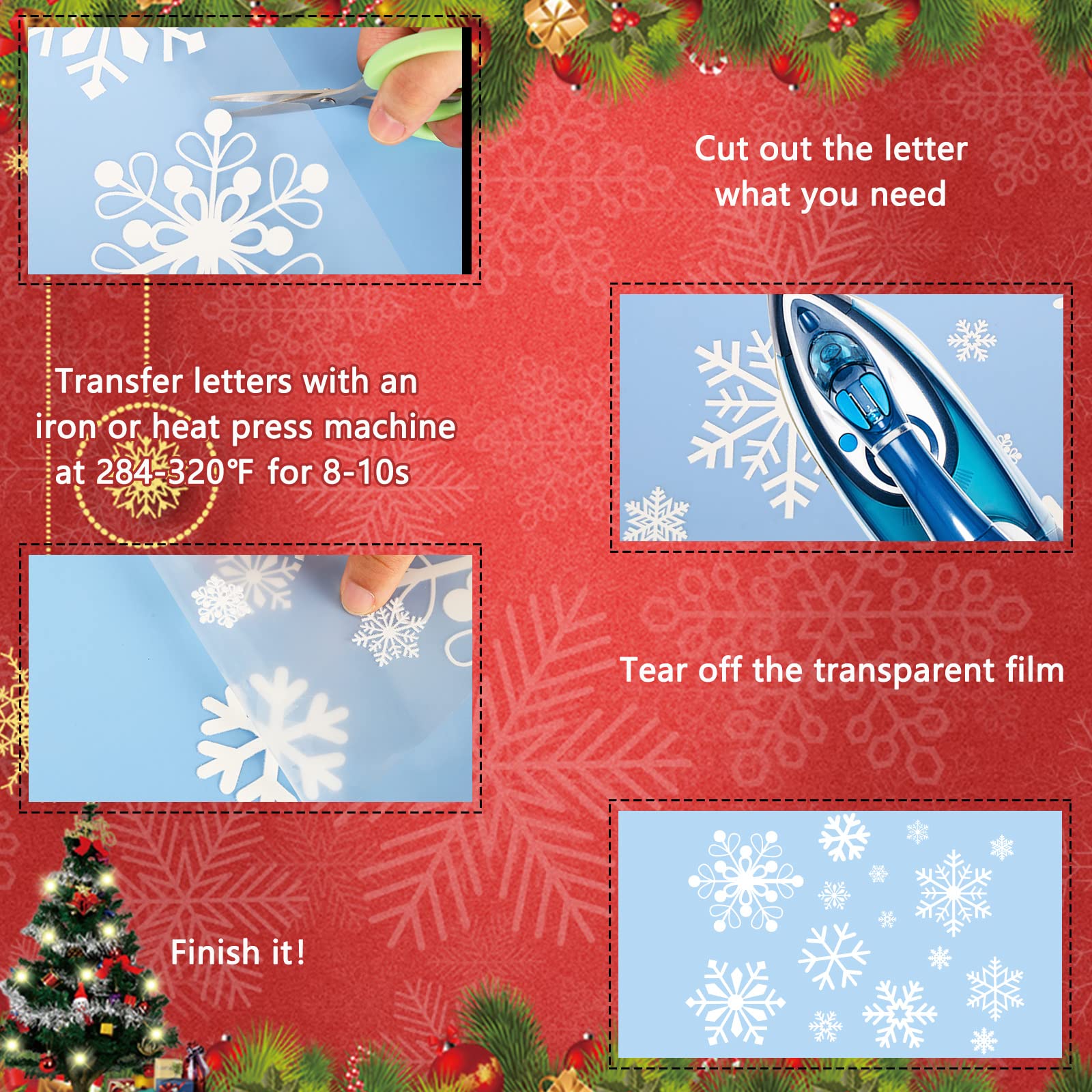 Whaline 4-Pack Christmas Iron-On Snowflake Patches - Heat Transfer Decals for Clothing, Fabric & DIY Crafts - Perfect for Winter Costumes, Holiday Decor & DIY Gift Projects
