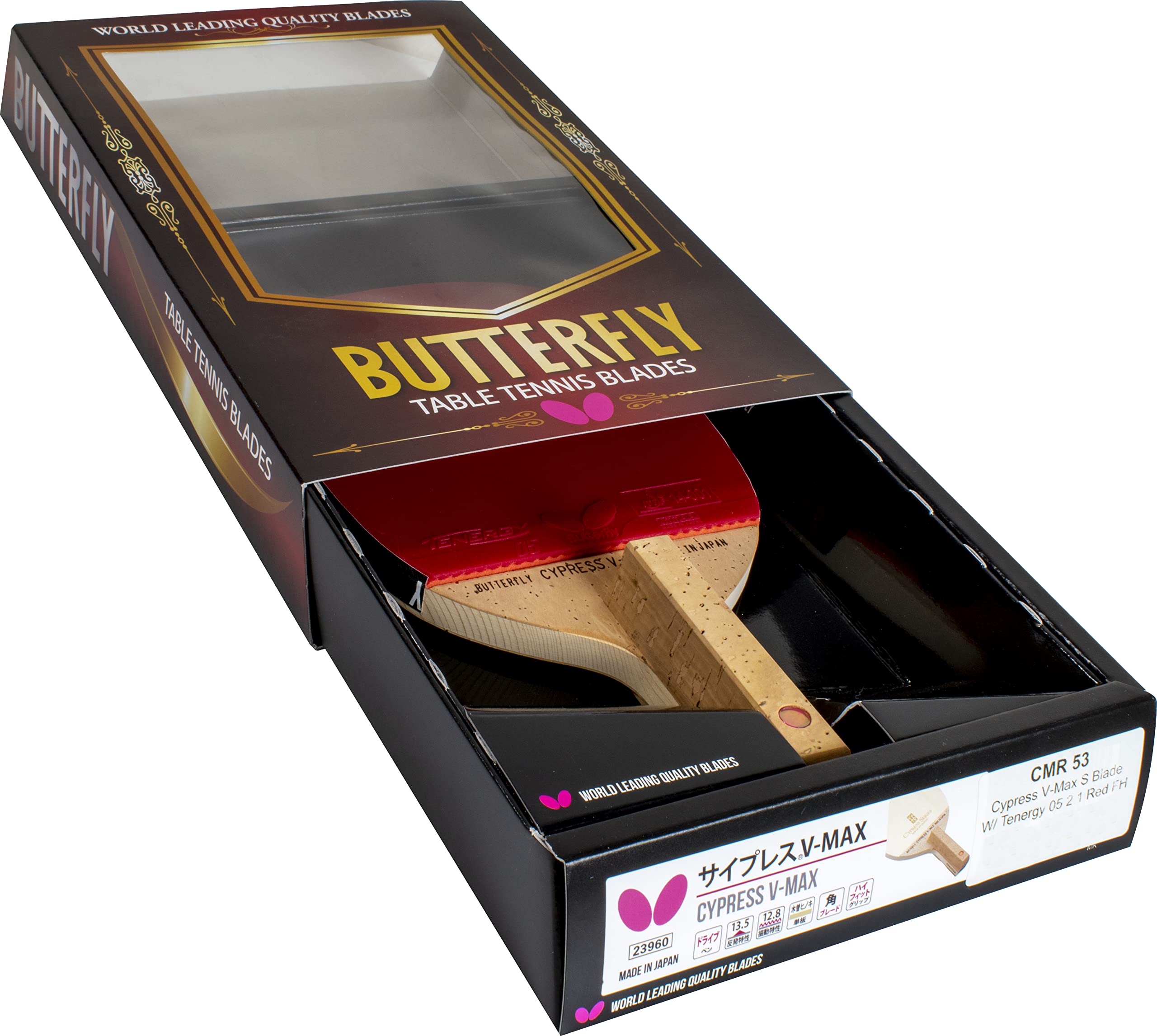 Butterfly Cypress V-Max Pro-Line Table Tennis Racket - Premium Allround Attacking Topspin Paddle for Close to Mid-Distance Play | Professional Grade Equipment for Competitive Players | Ideal for Training, Tournaments & Club Matches