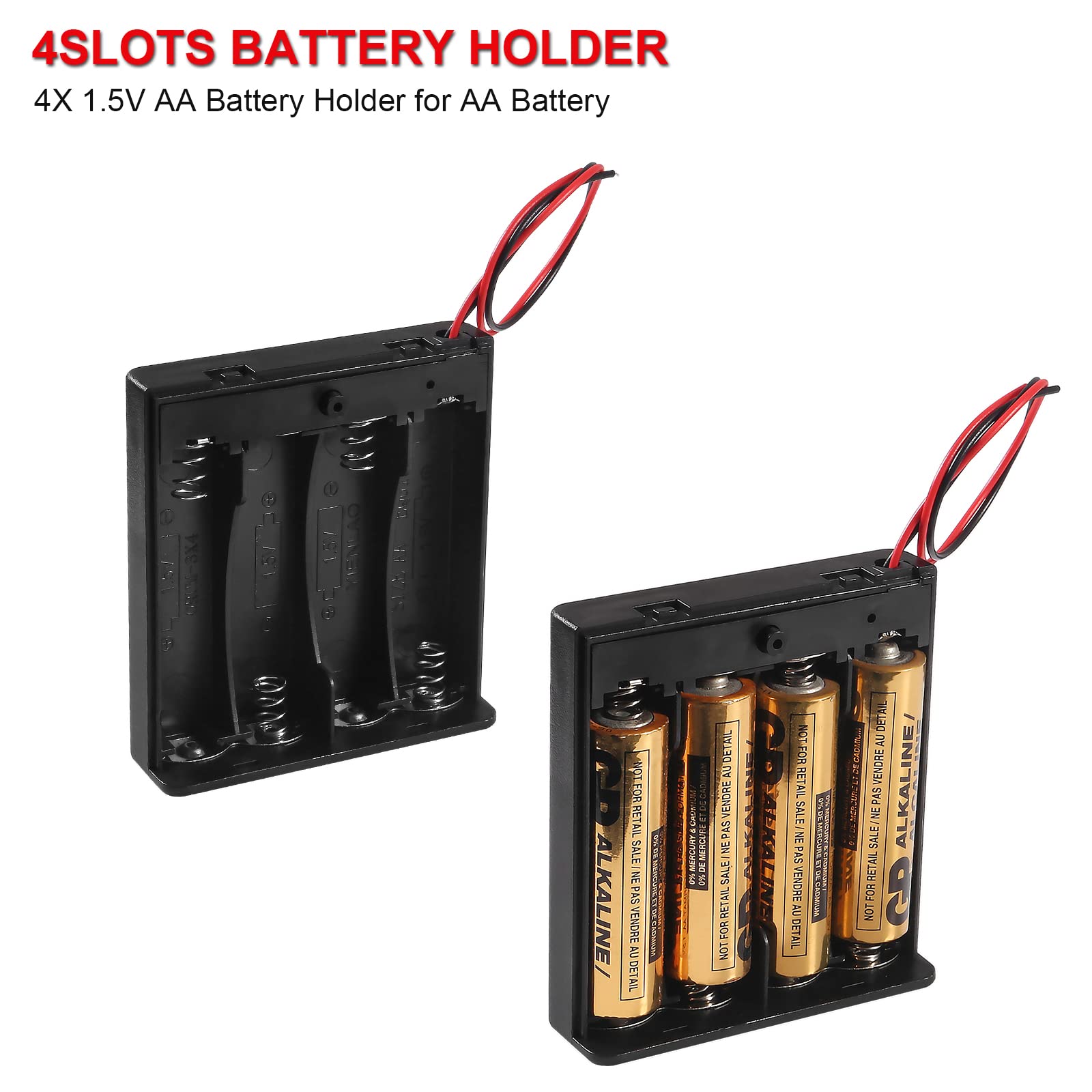 5-Pack 6V AA Battery Holder with Cover & ON/OFF Switch - 4x1.5V Battery Case with Wires for DIY Electronics, Flashlights, Toys, and Science Projects - Durable Plastic Battery Box for Easy Power Supply