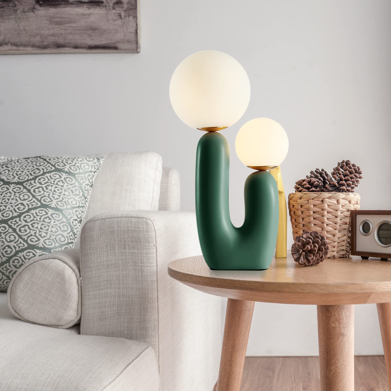 Arturesthome Modern Nordic Nightstand Desk Lamp - Stylish Bedside Table Lamp for Living Room & Bedroom with Included Light Bulbs - Perfect for Reading, Working & Relaxing in Green