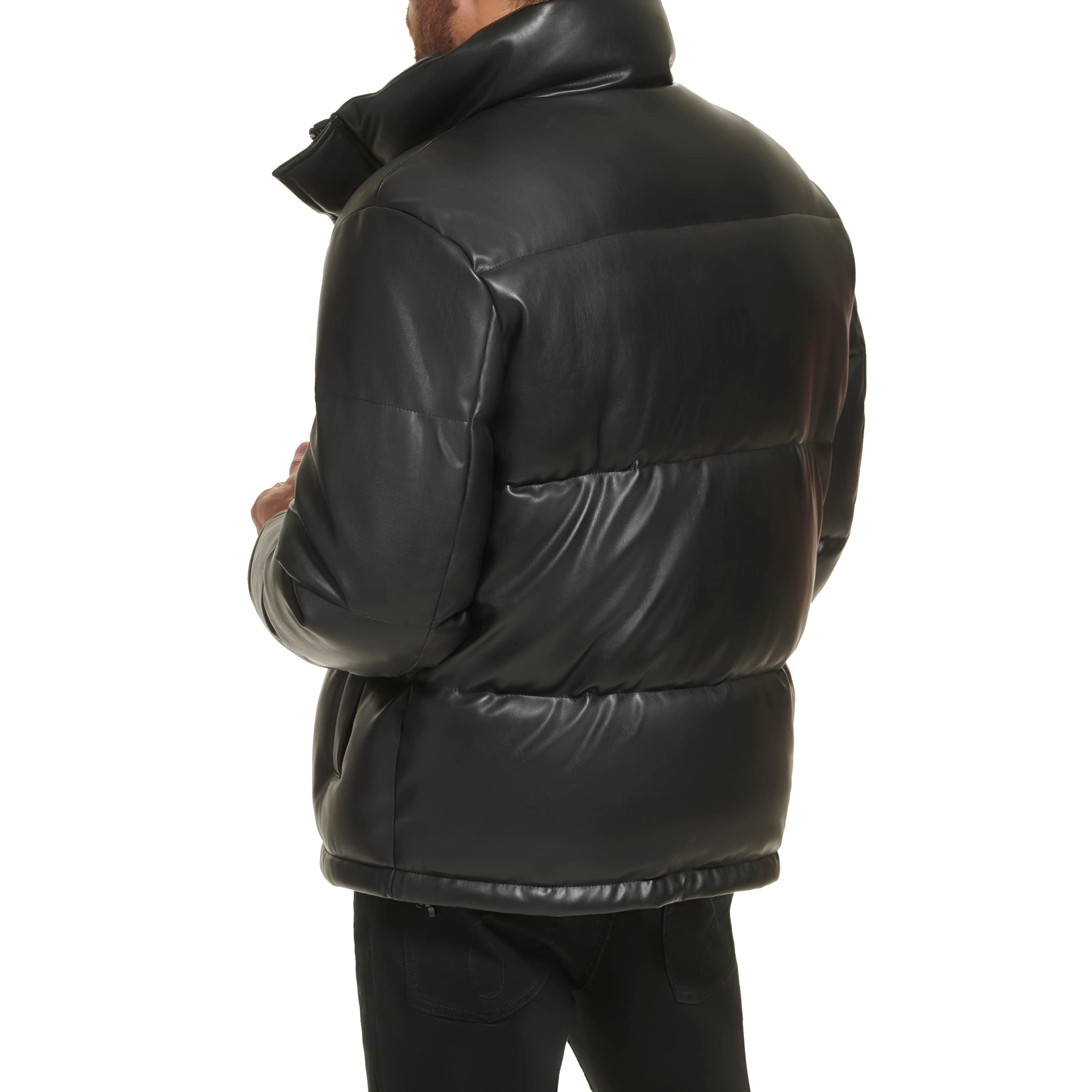 Calvin Klein Men's Classic Faux Leather Puffer Jacket - Lightweight Winter Coat for Men | Water-Resistant, Warm & Stylish | Perfect for Outdoor Activities, Travel & Casual Wear