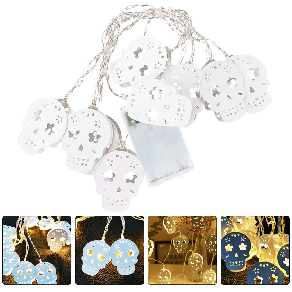 3pcs Skull Fairy Lights - Skeleton LED String Lights for Halloween, Dia de Los Muertos Party Decor - Battery-Free Iron Sugar Style - Perfect for Indoor/Outdoor Home, Garden & Event Decorations