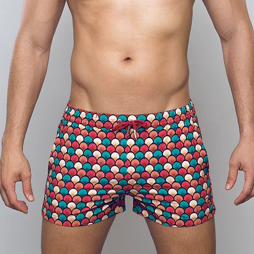 2eros Retro 3 Swim Shorts for Men - Vintage Style Red Swim Trunks - Perfect for Beach, Pool & Summer Vacations