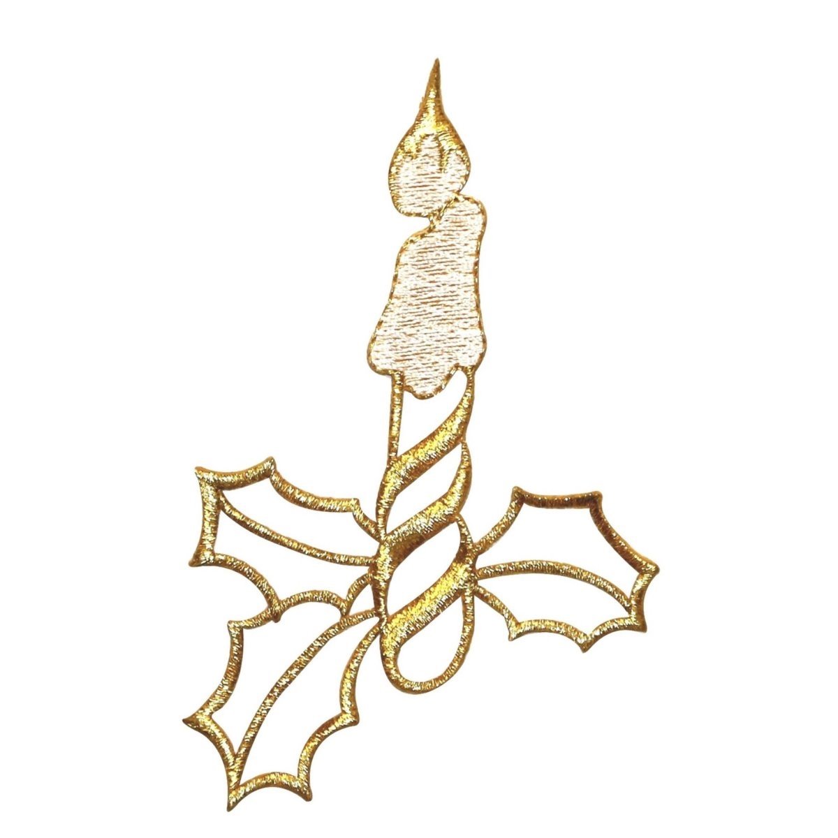 Christmas Embroidered Iron On Applique Patch - Candle and Holly Outline Design ID 8061 - Perfect for Holiday DIY Crafts, Sweater Decorations & Festive Gift Wrapping
