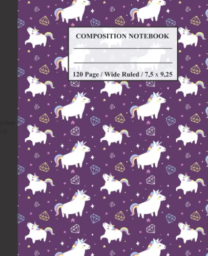 Unicorn Composition Notebook - Wide Ruled Lined Journal with Cute Purple Unicorn Cover - Perfect for School, College, Note Taking & Gift Giving