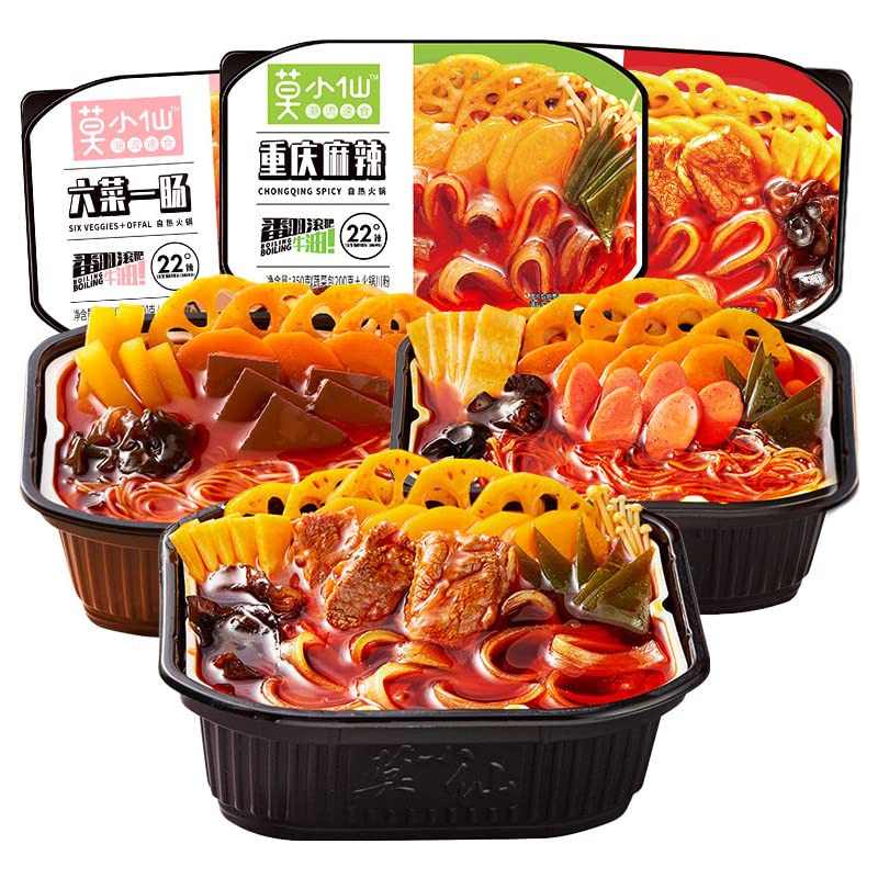 Self Heating Hot Pot - No Electric Sichuan Spicy Instant Hotpot (4 Flavors) - Ready to Eat in 15 Minutes - Perfect for Camping, Office Lunch & Dorm Meals
