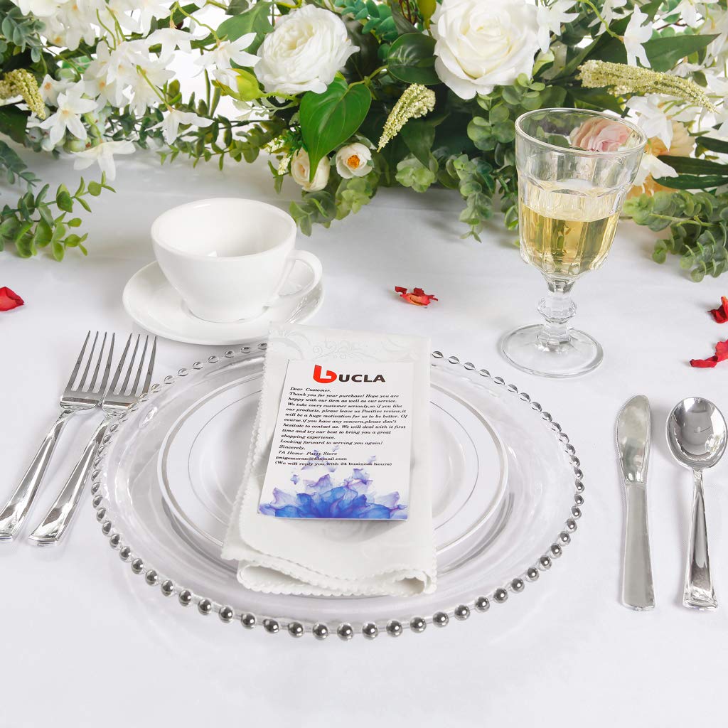 100-Pack Silver Rim Plastic Plates 7.5 Inch - Elegant Disposable Salad & Dessert Plates for Wedding, Party, Christmas - Perfect for Buffets, Catering & Holiday Gatherings