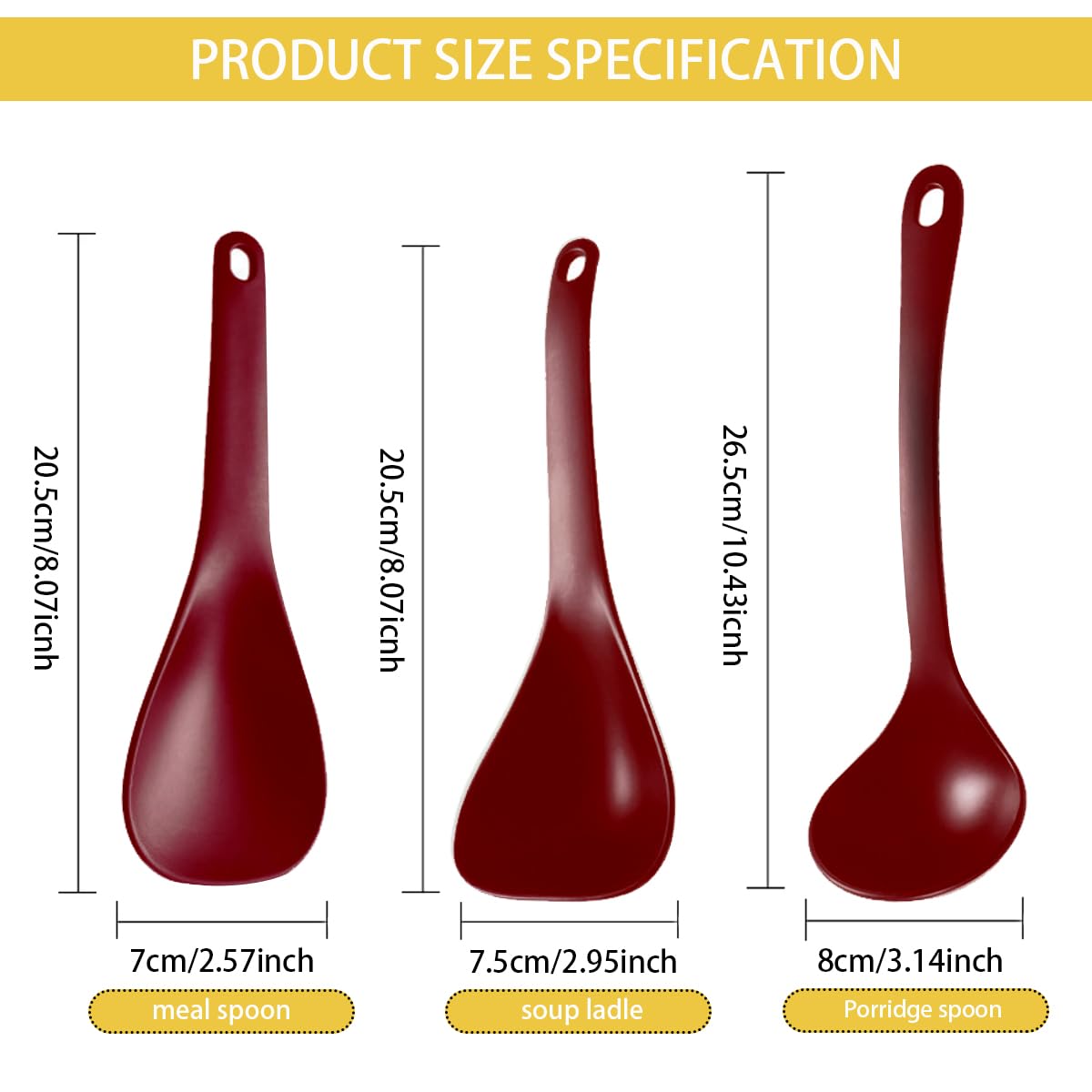 DOERDO 3-Piece Non-Stick Rice Paddle Set - Heat-Resistant Cooking Spoon for Rice, Soup & Potatoes - Perfect for Kitchen, Serving & Meal Prep (Red)