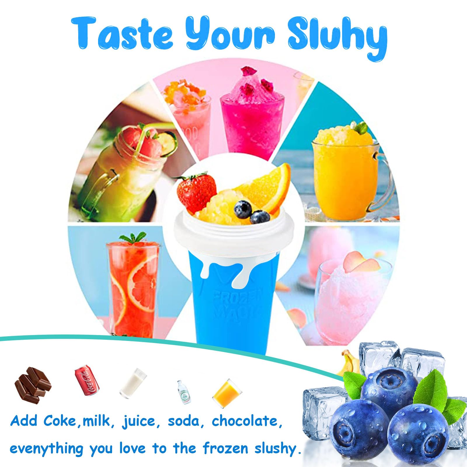 **17oz/500ml Double-Layer Slushie Maker Cup - Quick Frozen Magic Cup for Milk Shakes, Smoothies & Slushies - Fast Cooling & Serving (Blue) - Perfect for Summer Drinks, Parties & Kids Treats**