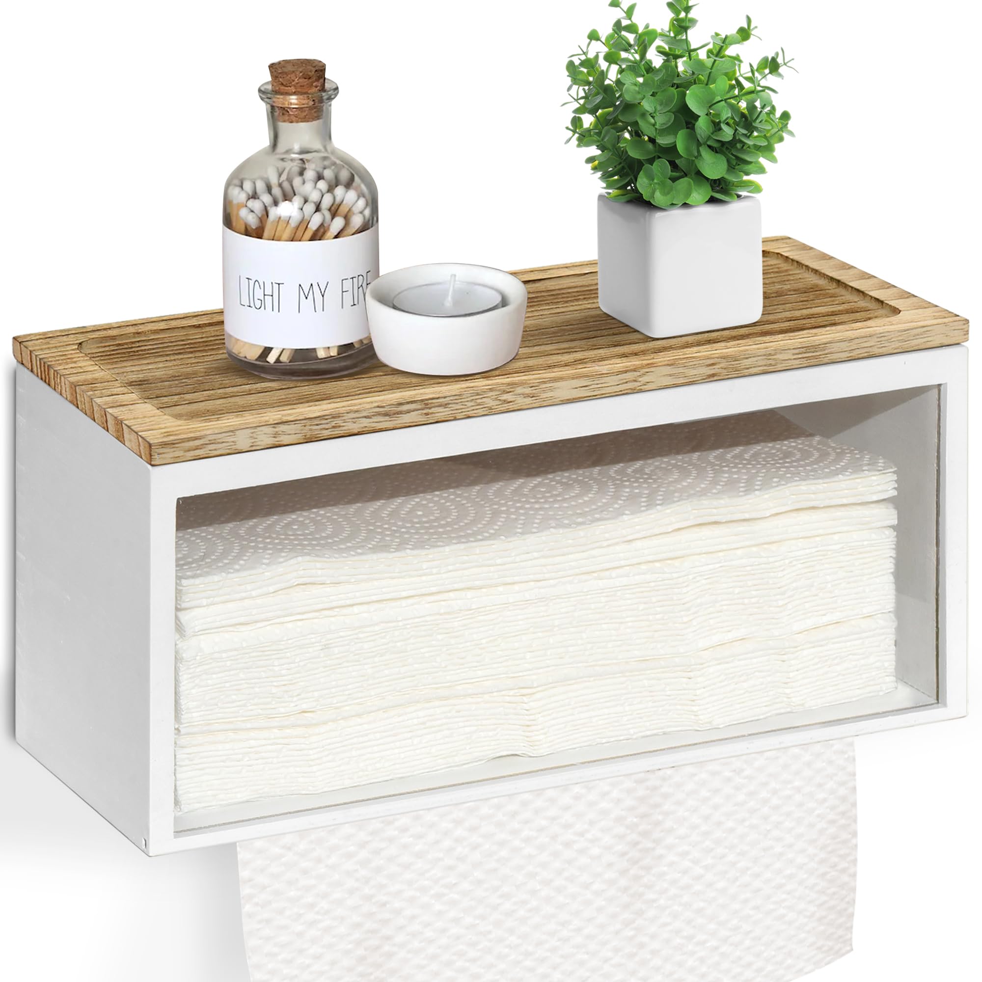 Solid Wood Wall Mounted Paper Towel Holder Dispenser - Folded Paper Towel Organizer with Lid for C-Fold, Z-Fold & Trifold Towels - Perfect for Bathroom, Kitchen, Office & Commercial Use